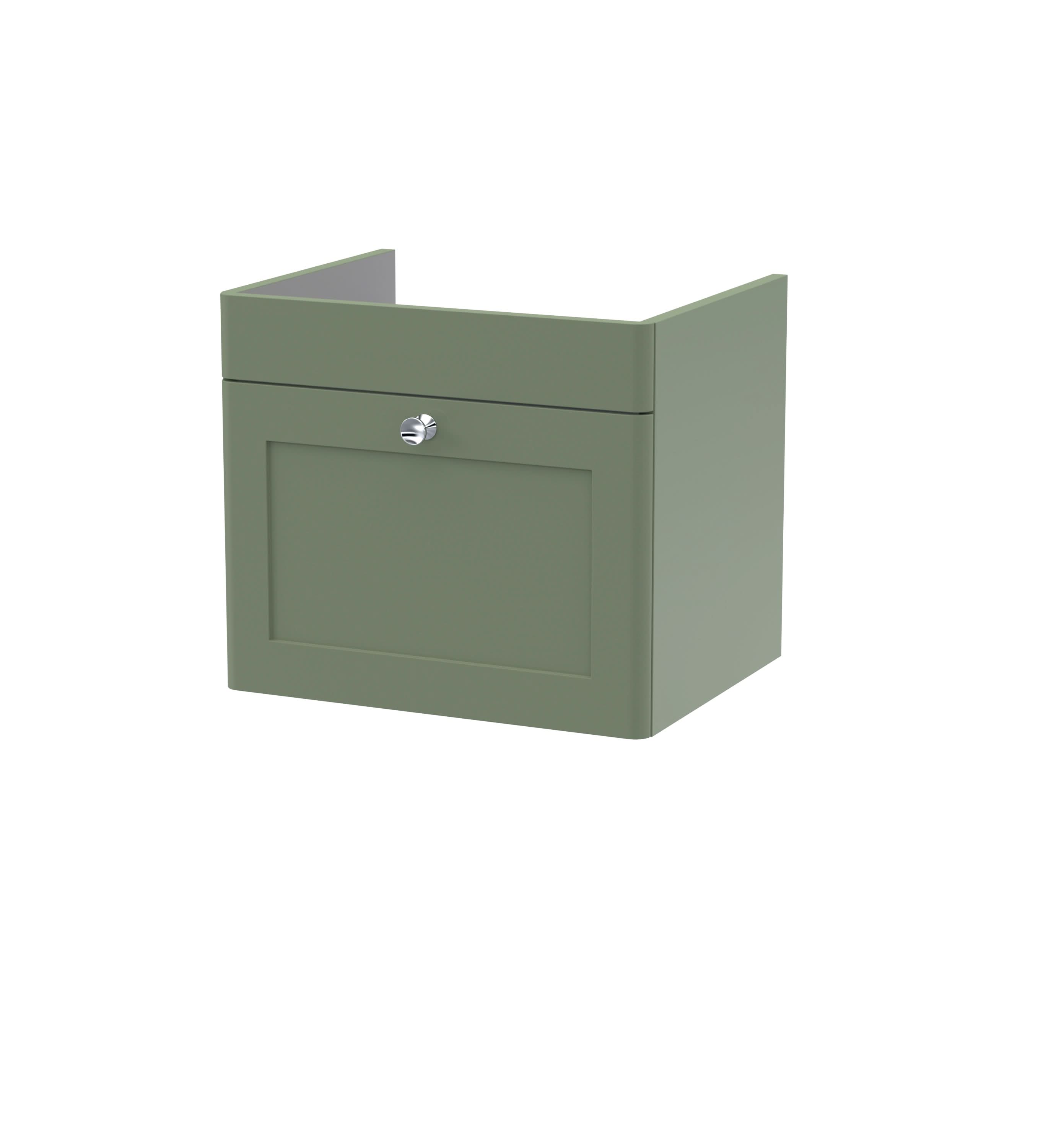 Hudson Reed Classique Components Wall Hung 1-Drawer Vanity Unit, Stylish Single Vanity Unit with Soft Close Drawer, Satin Green, 500mm