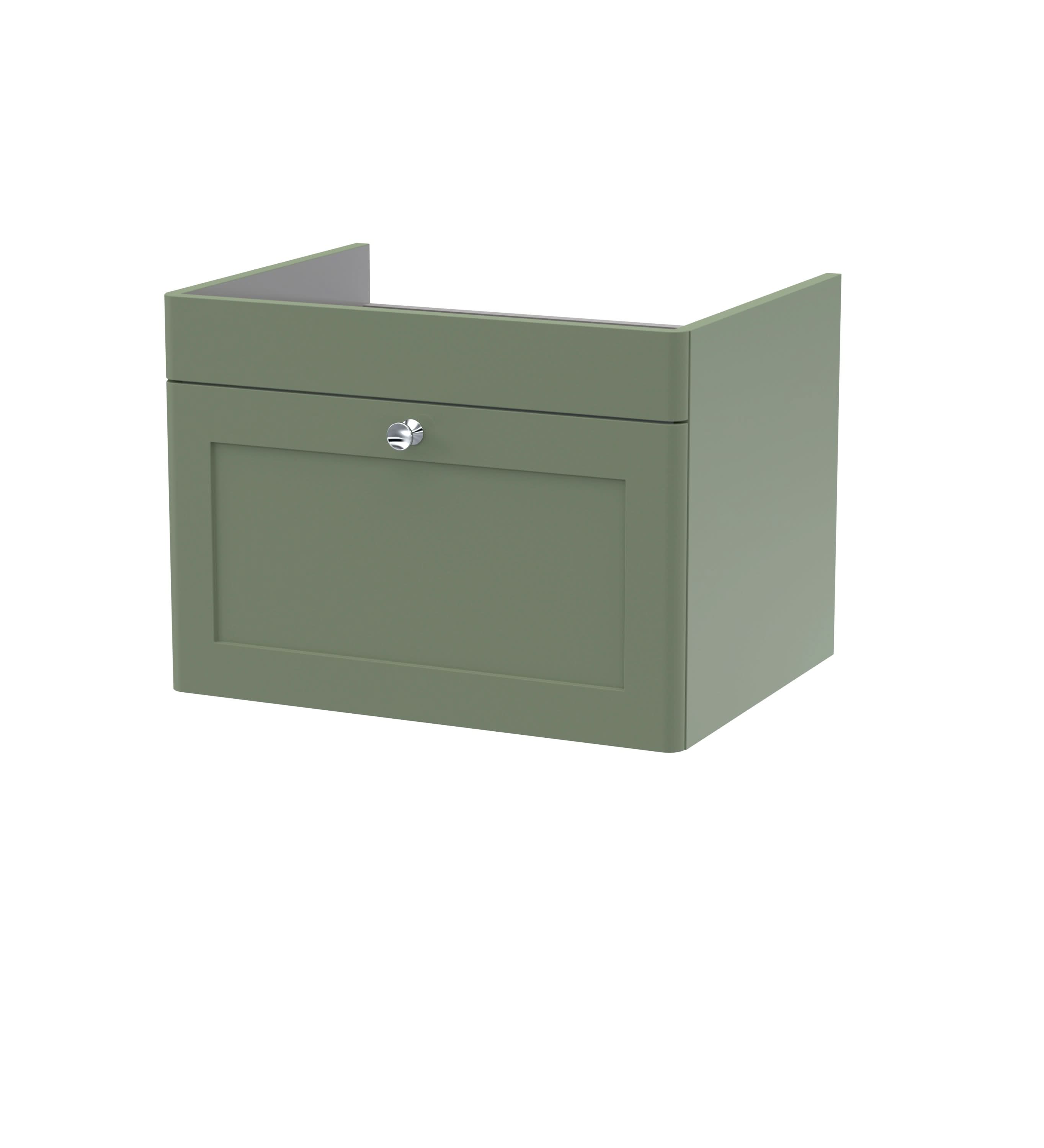 Hudson Reed Classique Components Wall Hung 1-Drawer Vanity Unit, Stylish Single Vanity Unit with Soft Close Drawer, Satin Green, 600mm