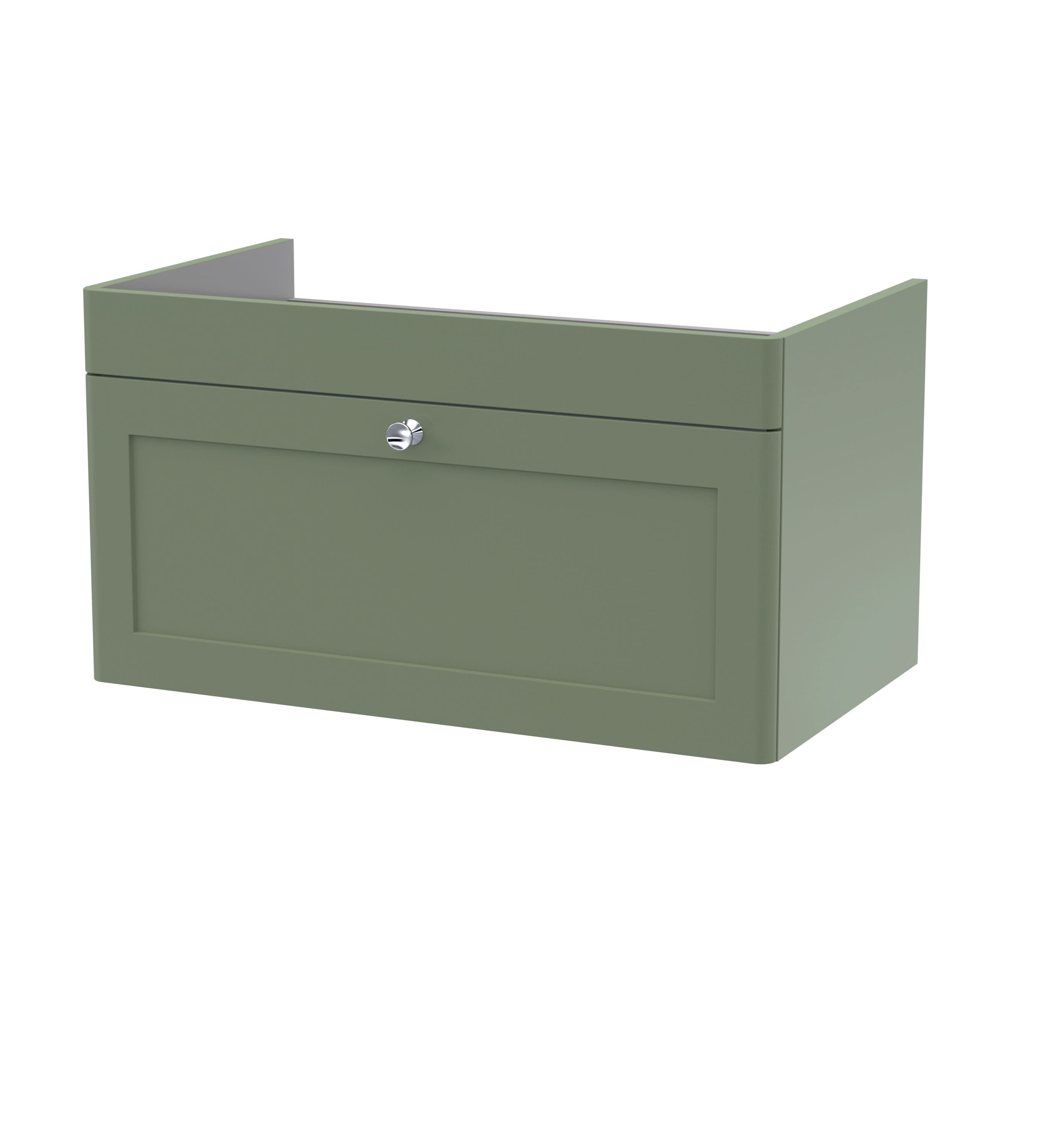 Hudson Reed Classique Components Wall Hung 1-Drawer Vanity Unit, Stylish Single Vanity Unit with Soft Close Drawer, Satin Green, 800mm