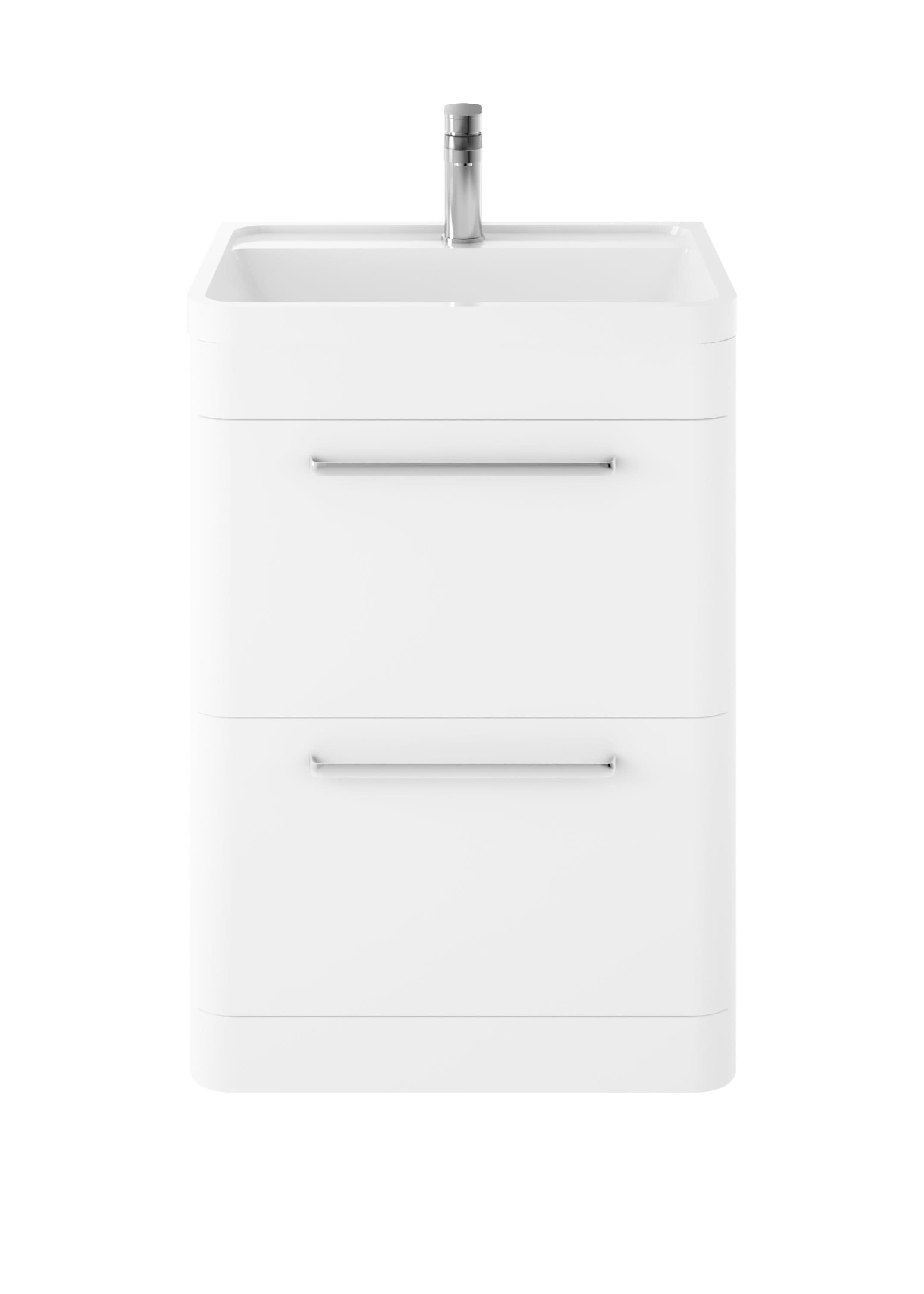 Hudson Reed Solar Floor Standing 2-Drawer Vanity Unit, Elegant Vanity Unit in Bathroom with Soft Close Drawers, Pure White, 600mm