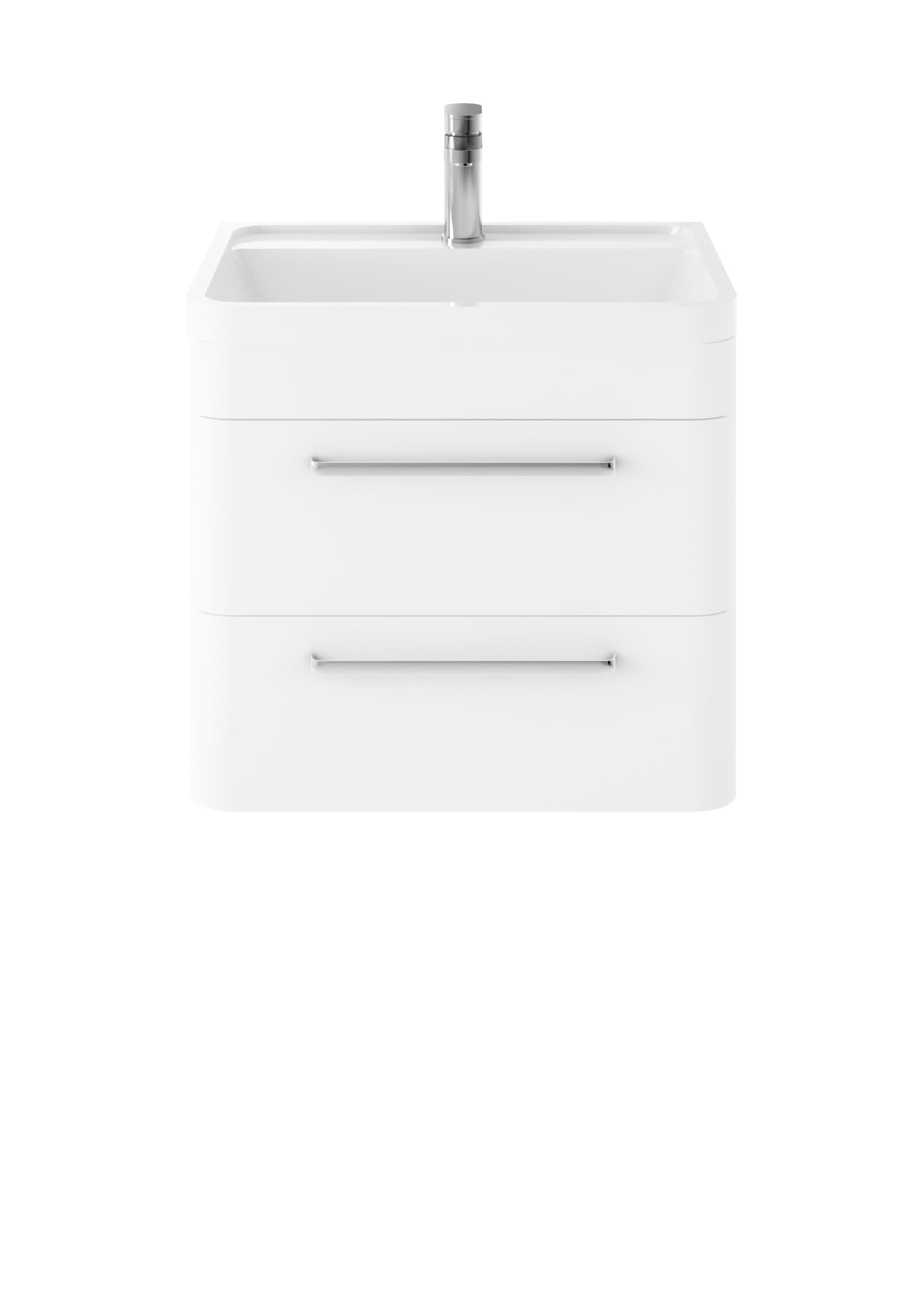 Hudson Reed Solar Wall Hung 2-Drawer Vanity Unit, Elegant Vanity Unit in Bathroom with Soft Close Drawers, Pure White, 600mm