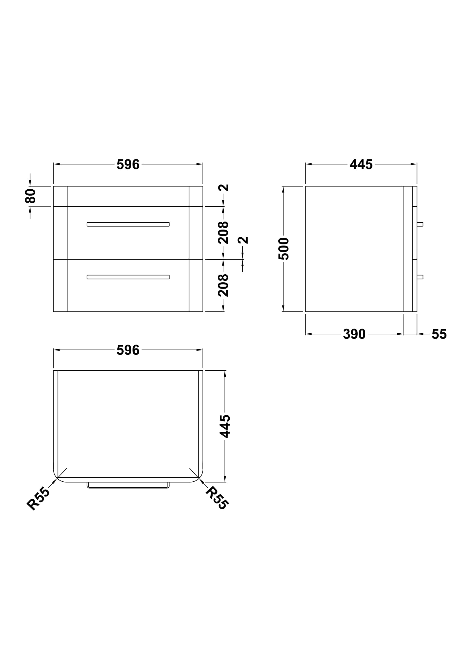 Hudson Reed Solar Wall Hung 2-Drawer Vanity Unit, Elegant Vanity Unit in Bathroom with Soft Close Drawers, Pure White, 600mm