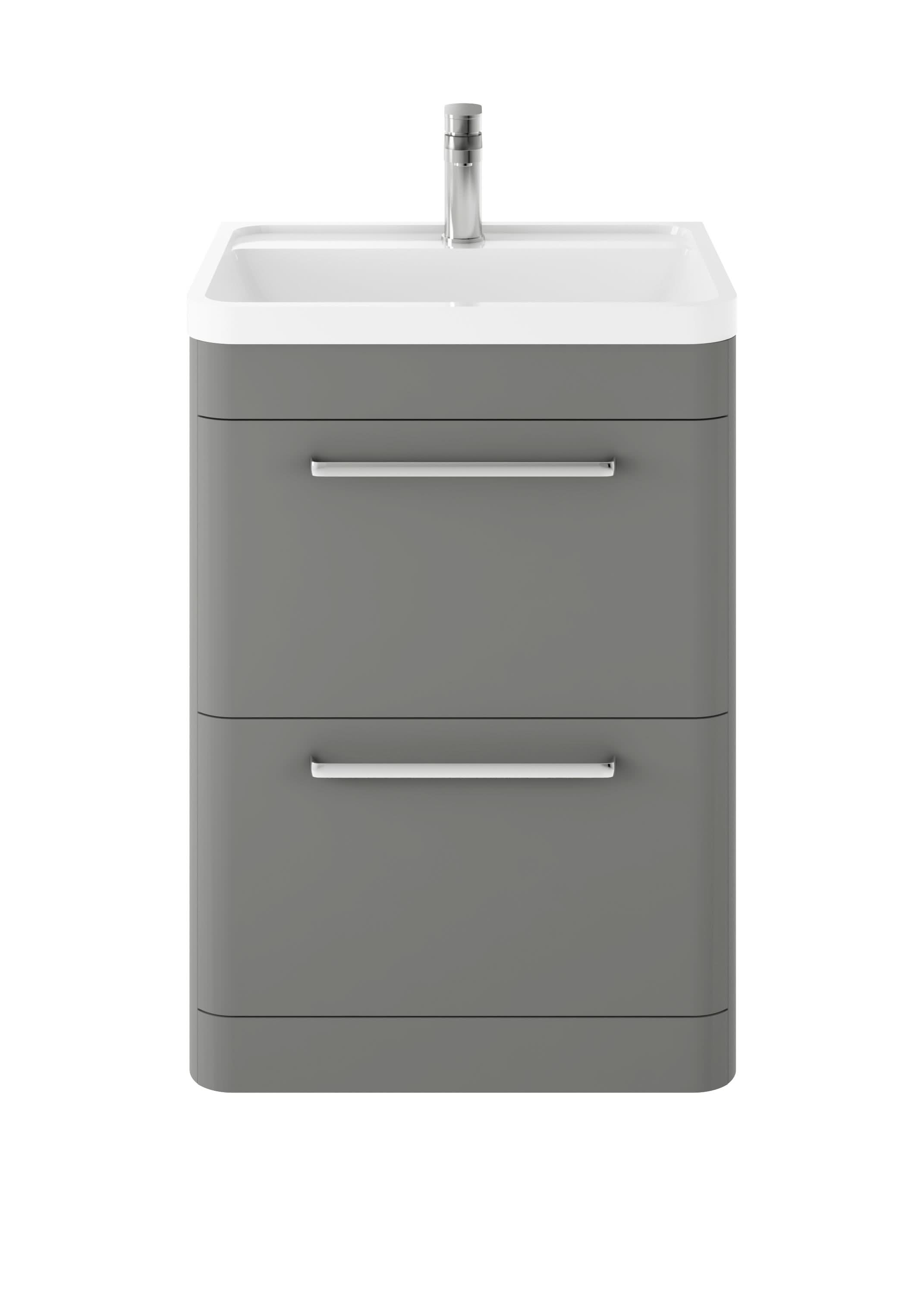 Hudson Reed Solar Floor Standing 2-Drawer Vanity Unit, Elegant Vanity Unit in Bathroom with Soft Close Drawers, Cool Grey, 600mm