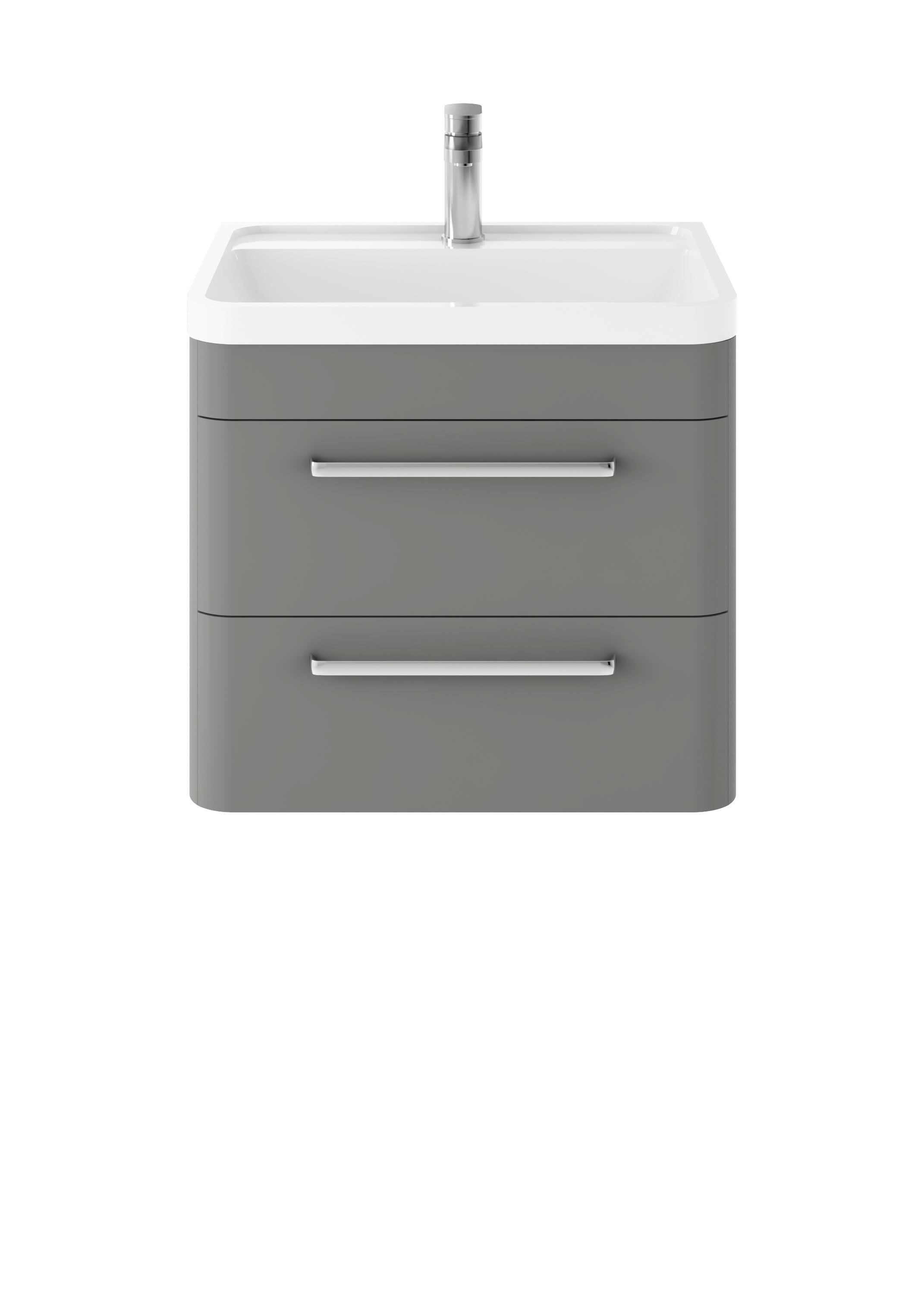 Hudson Reed Solar Wall Hung 2-Drawer Vanity Unit, Elegant Vanity Unit in Bathroom with Soft Close Drawers, Cool Grey, 600mm