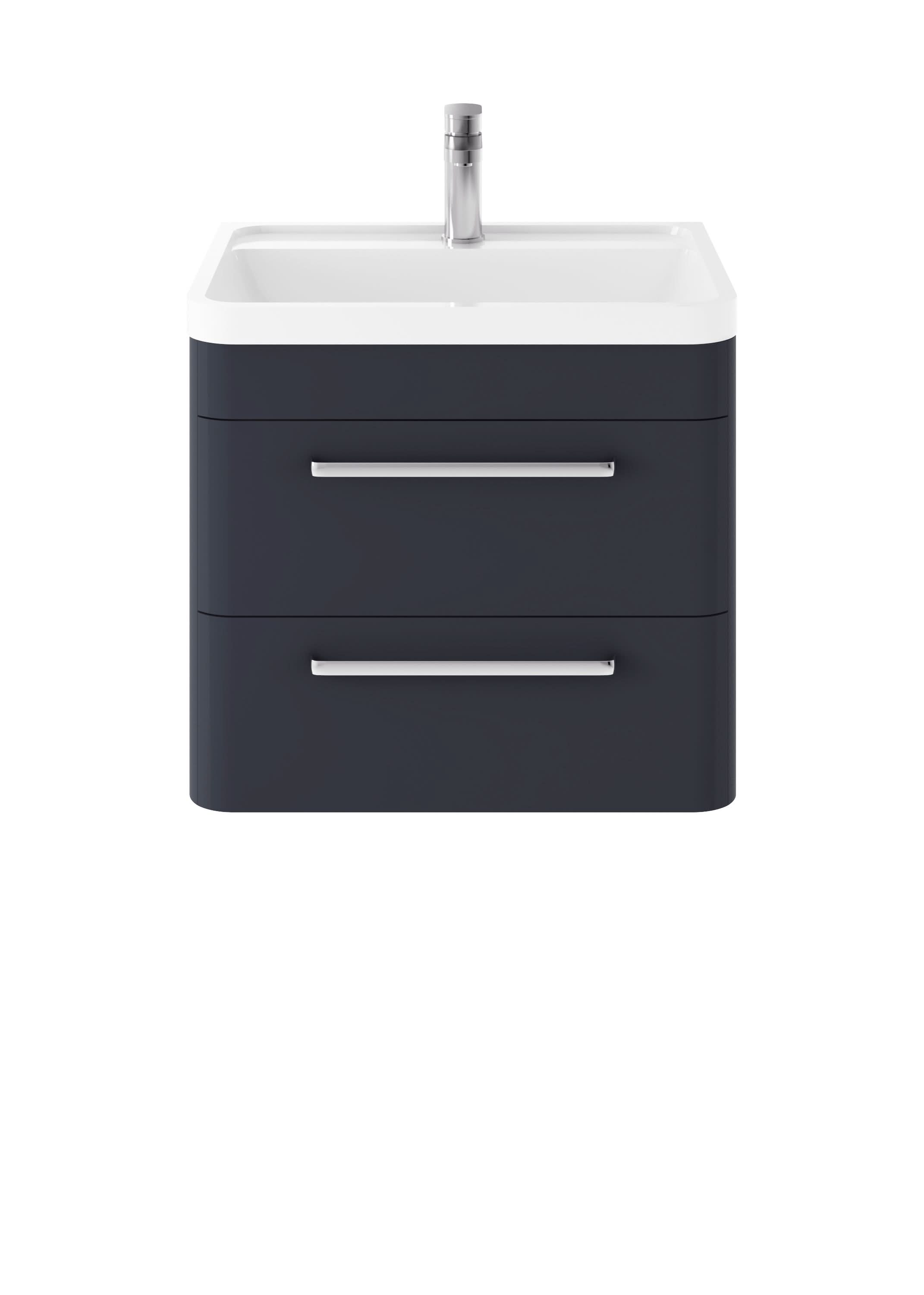 Hudson Reed Solar Wall Hung 2 Drawer Vanity Cabinet, Elegant Vanity Unit in Bathroom with Soft Close Drawers, Indigo Blue, 600mm