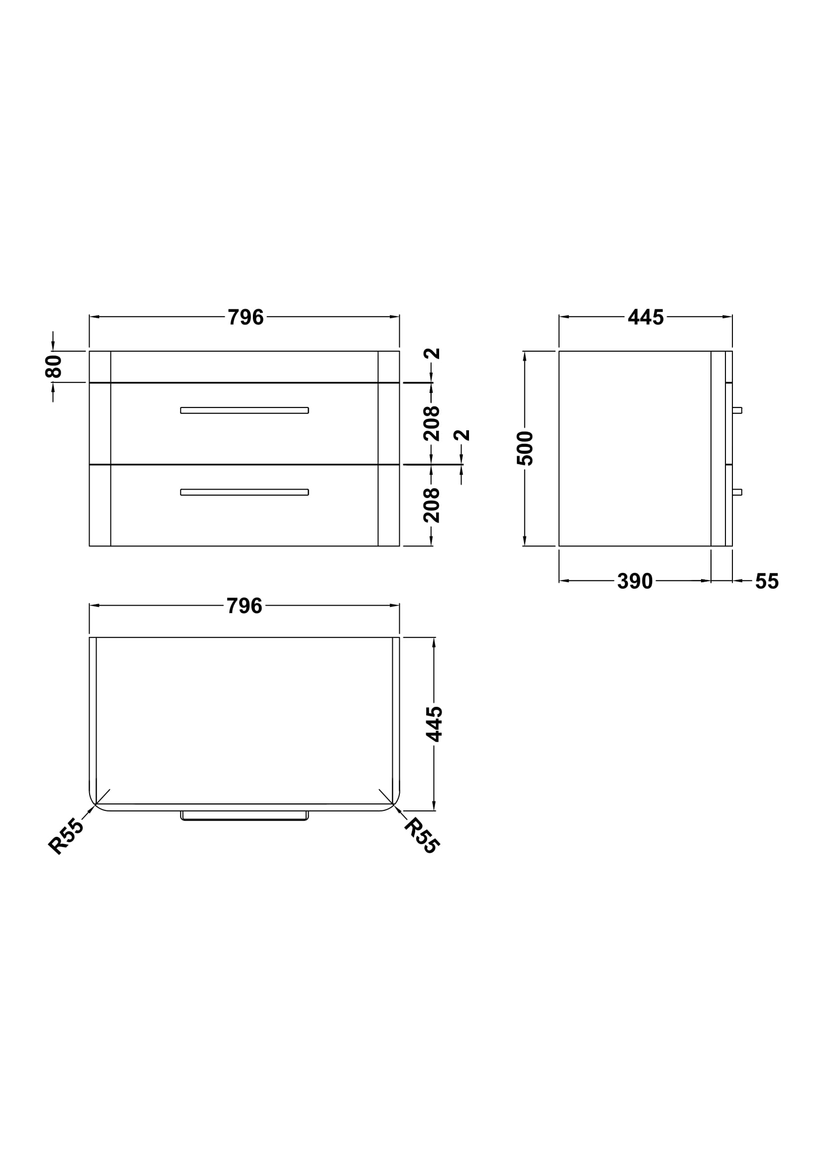 Hudson Reed Solar Wall Hung 2-Drawer Unit, Elegant Vanity Unit in Bathroom with Soft Close Drawers, Fern Green, 600mm
