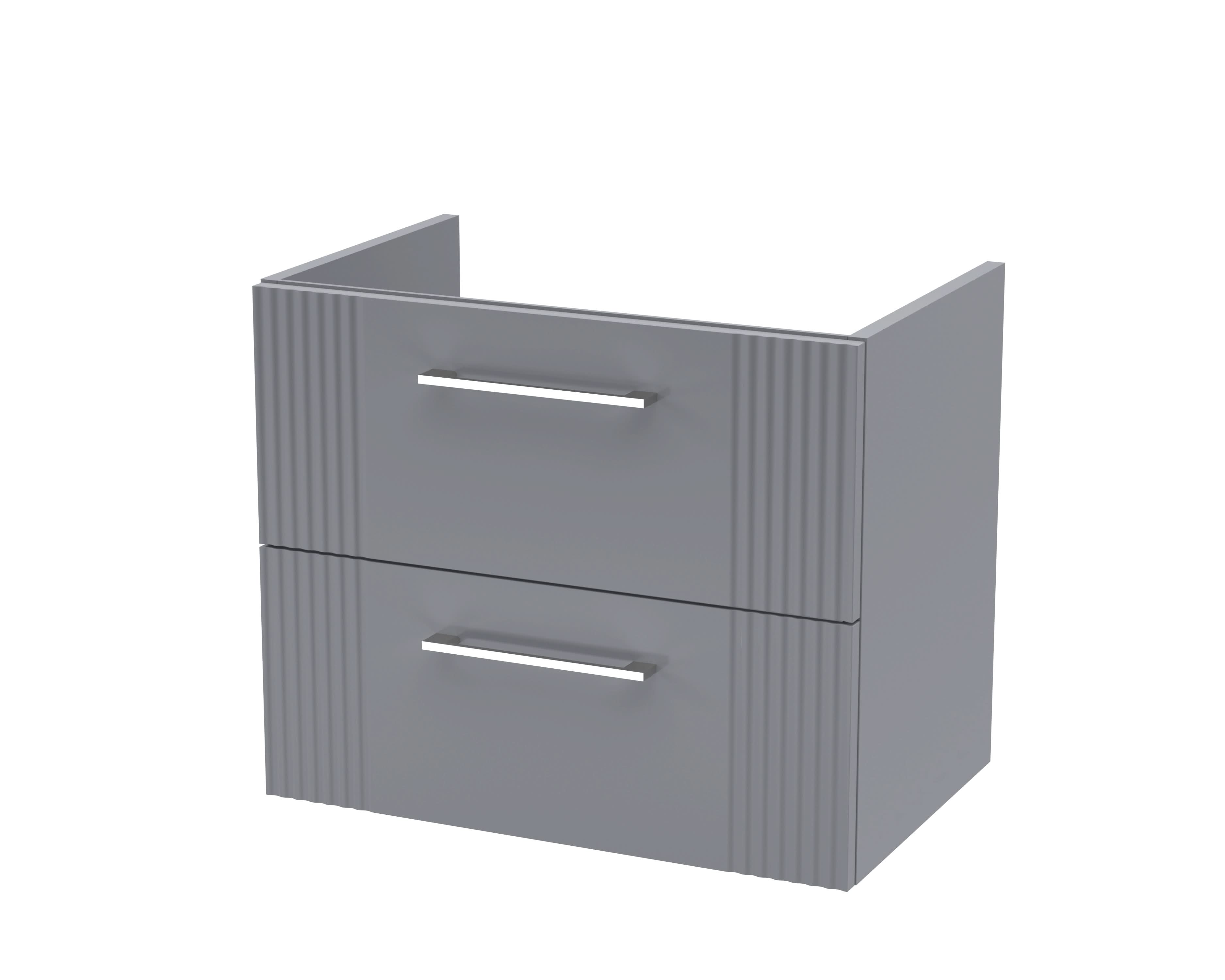 Hudson Reed Deco Wall Hung 2-Drawer Vanity Unit, Stylish Modern Vanity Unit in Bathroom with Bar Handle Design, Satin Grey, 600mm