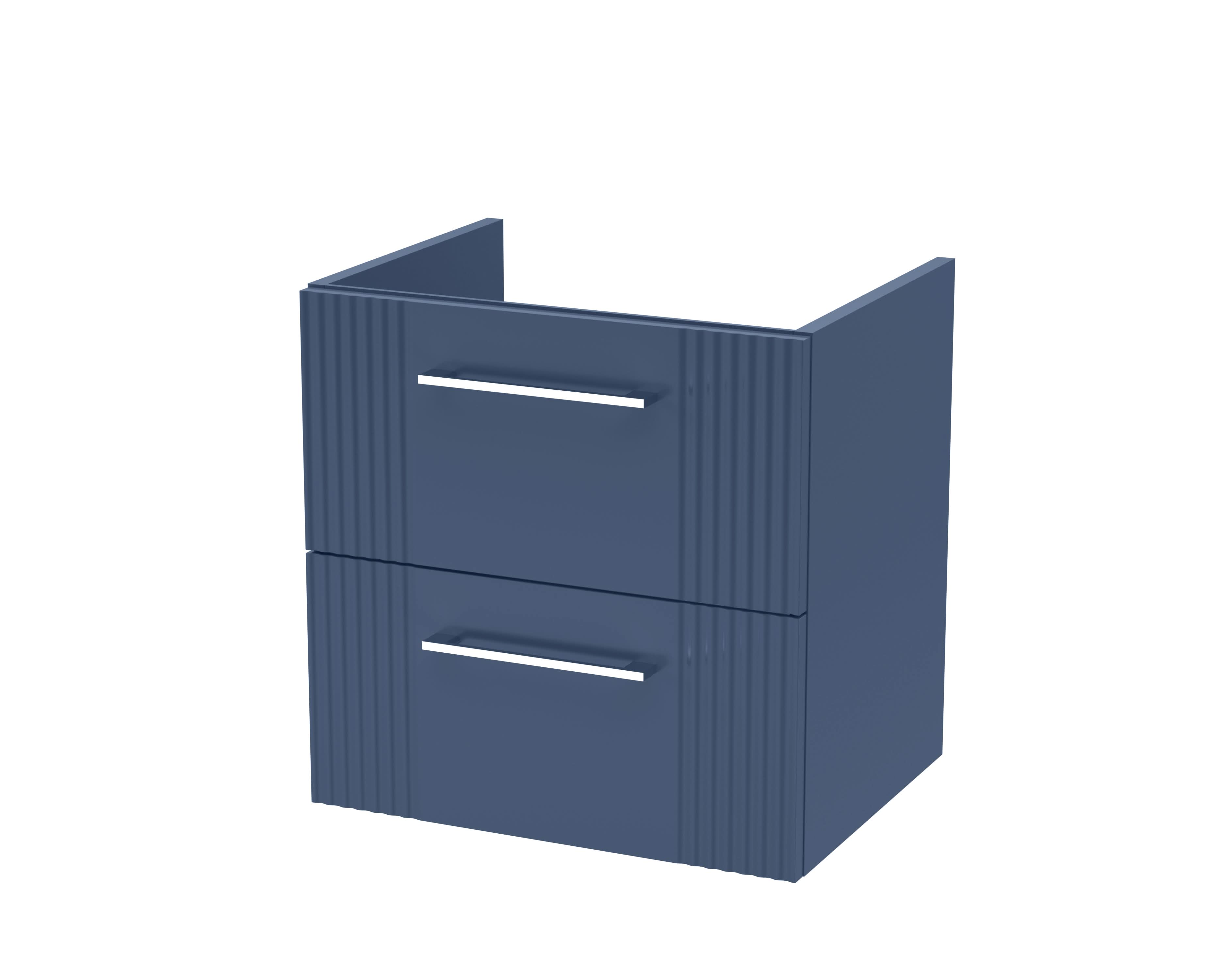 Hudson Reed Deco Wall Hung 2-Drawer Vanity Unit, Compact Modern Vanity Unit in Bathroom with Bar Handle Design, Satin Blue, 500mm