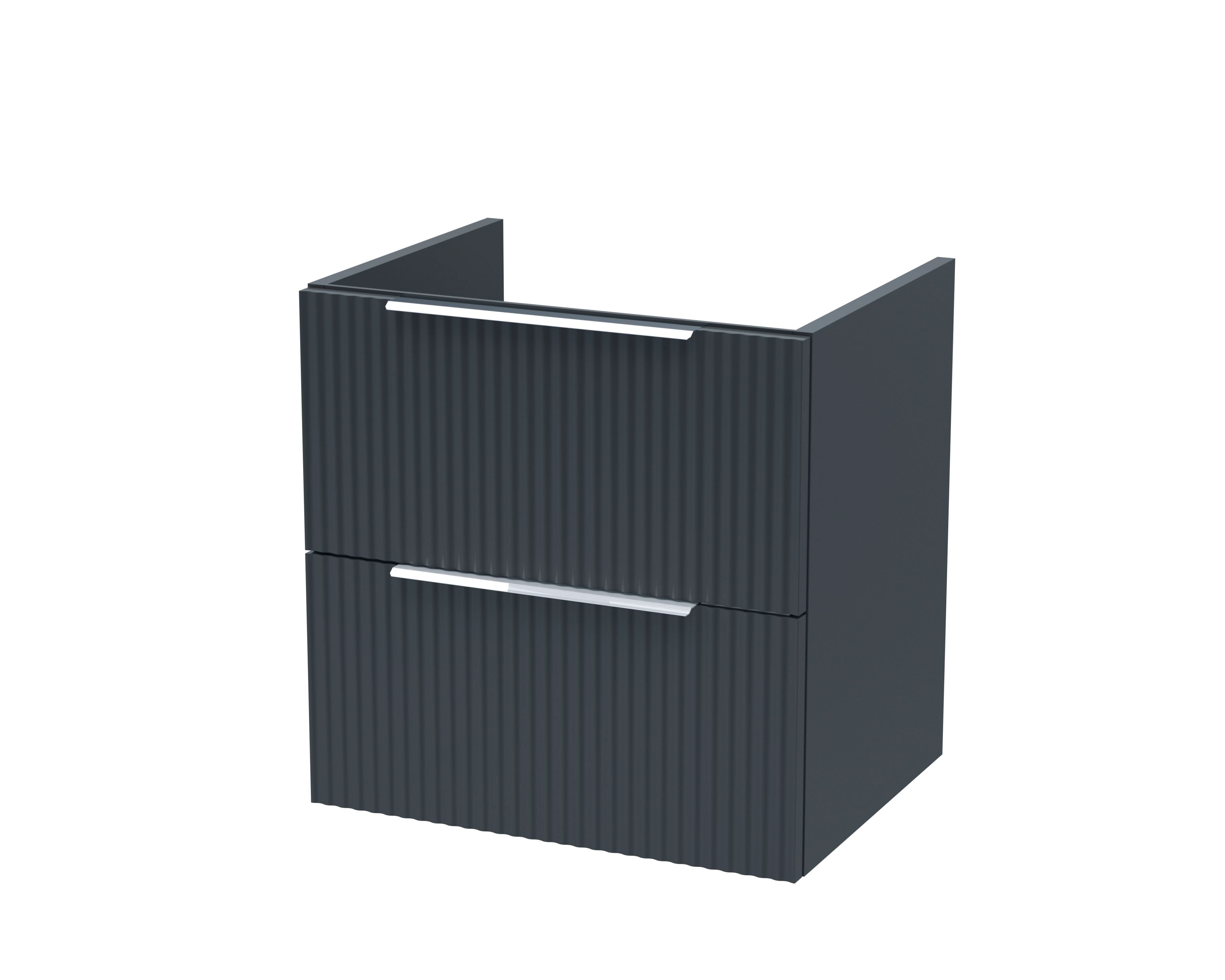 Hudson Reed Fluted Wall Hung 2-Drawer Vanity Unit, Stylish Modern Vanity Unit in Bathroom with Finger Pull Handle Design, Soft Black, 500mm