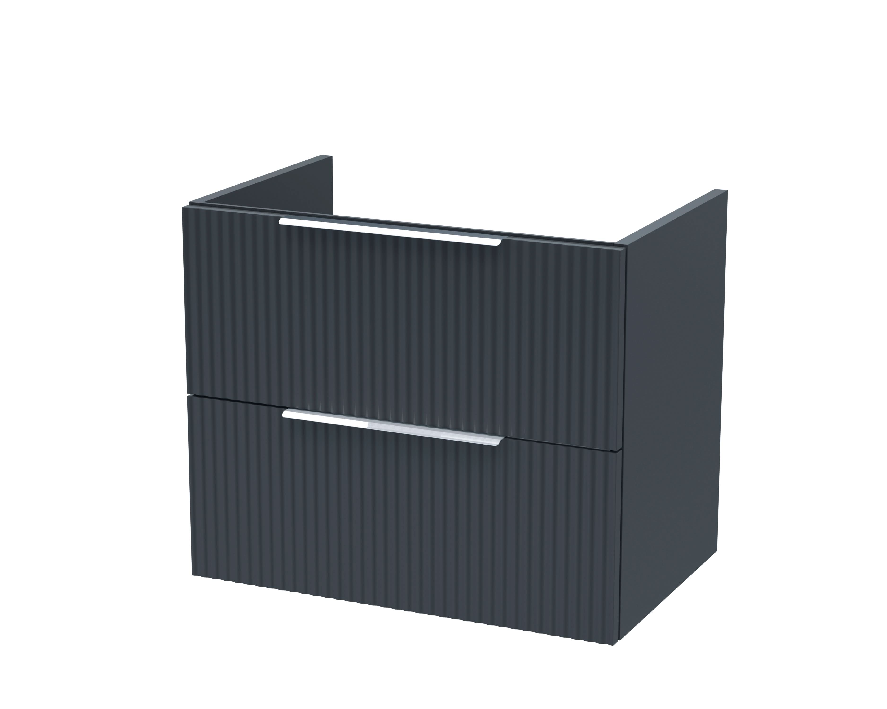 Hudson Reed Fluted Wall Hung 2-Drawer Vanity Unit, Stylish Modern Vanity Unit in Bathroom with Finger Pull Handle Design, Soft Black, 600mm