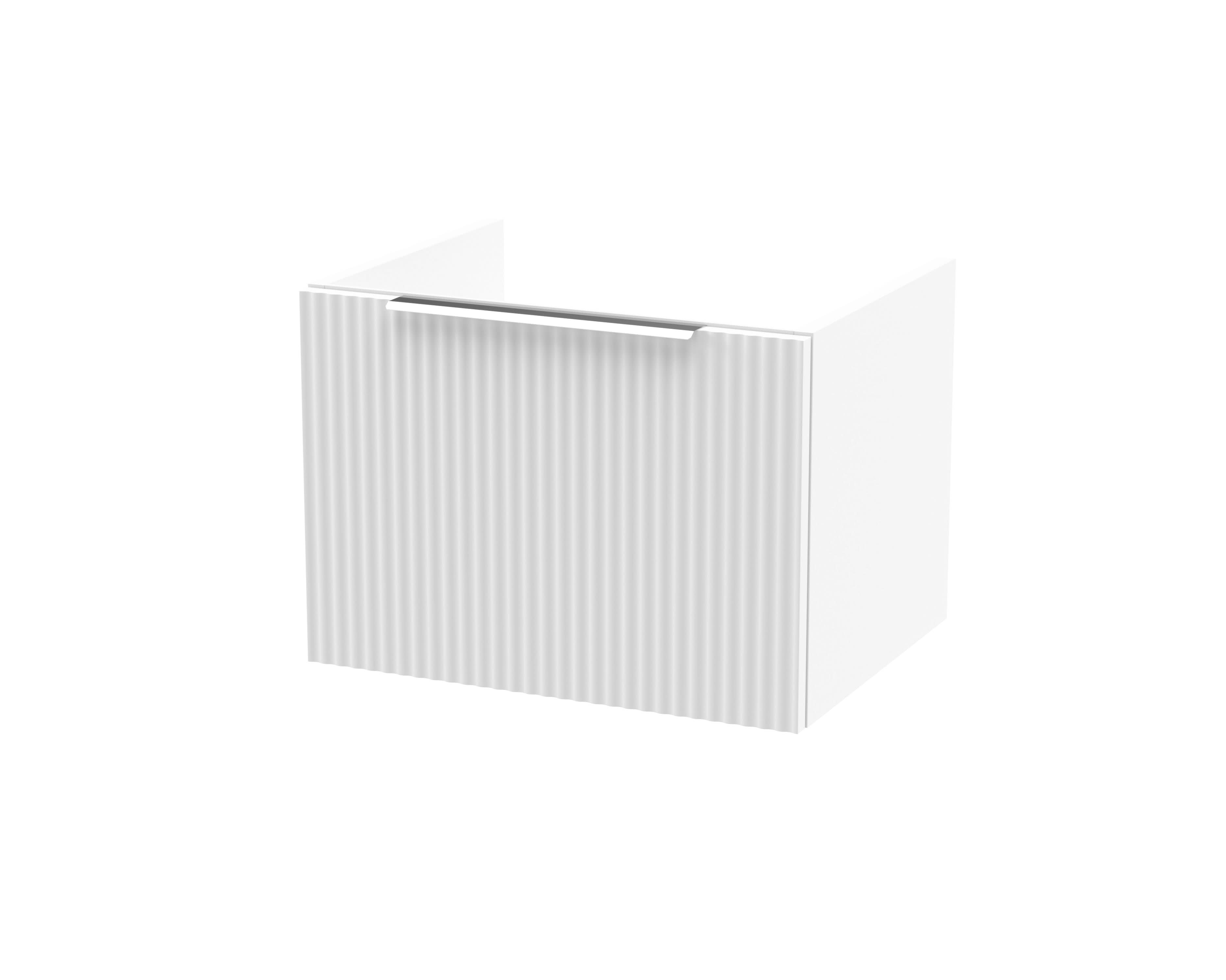 Hudson Reed Fluted Wall Hung 1-Drawer Vanity Unit, Compact Modern Vanity Unit in Bathroom with Finger Pull Handle Design, Satin White, 500mm
