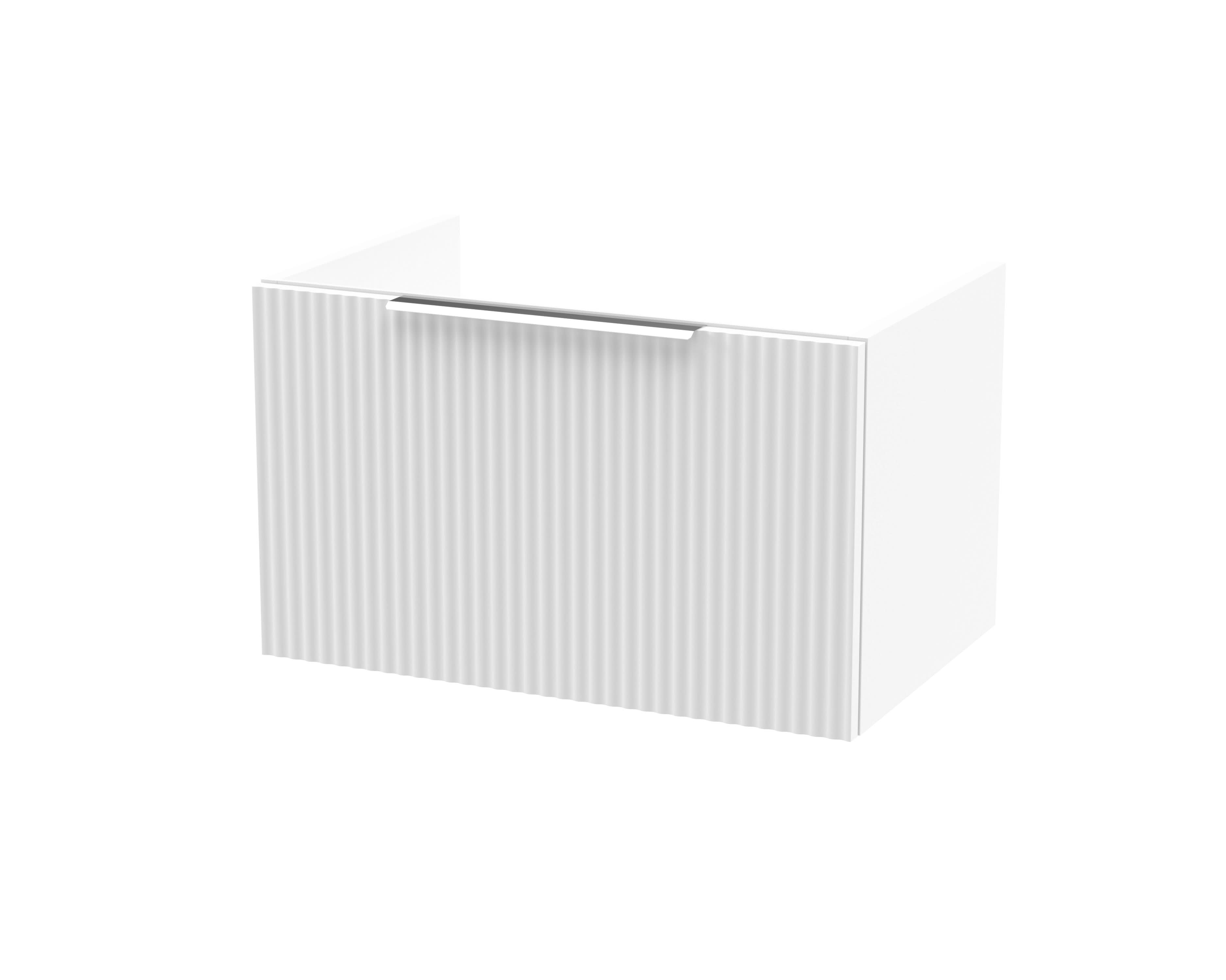 Hudson Reed Fluted Wall Hung 1-Drawer Vanity Unit, Stylish Modern Vanity Unit in Bathroom with Finger Pull Handle Design, Satin White, 600mm