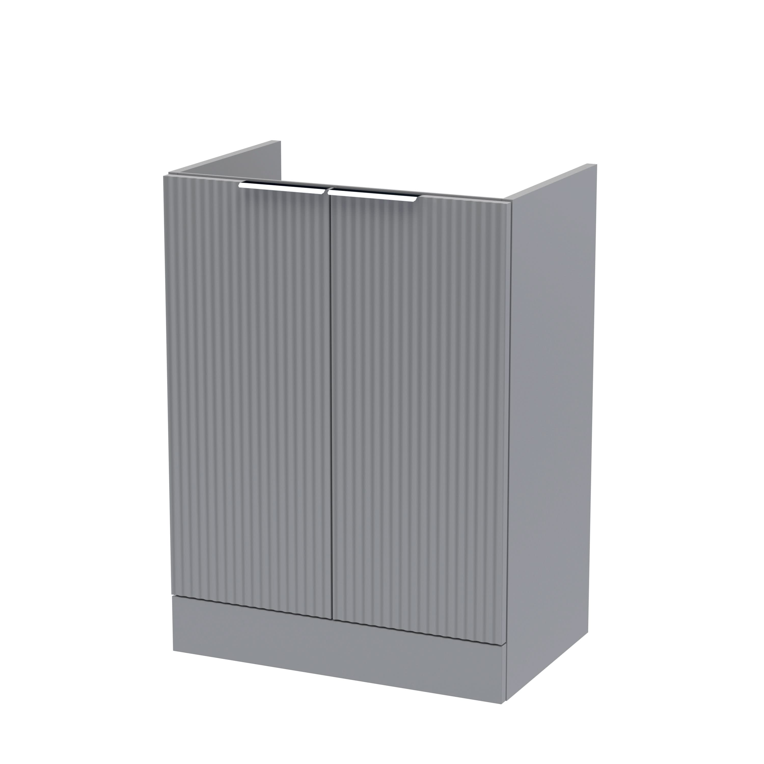 Hudson Reed Fluted Floor Standing 2-Door Vanity Unit, Elegant Floor Standing Vanity Unit with Finger Pull Handle Design in Satin Grey, 600mm