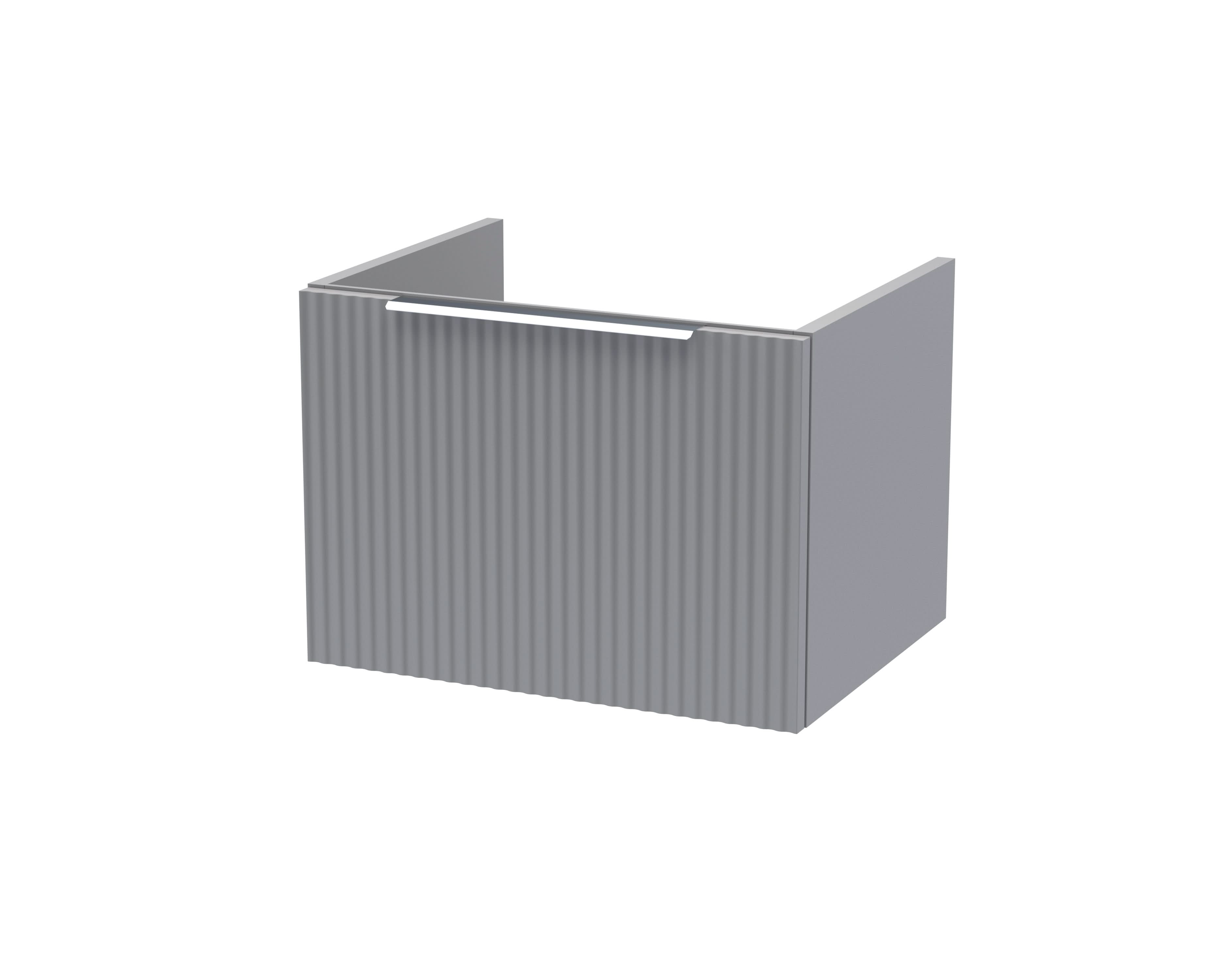 Hudson Reed Fluted Wall Hung 1-Drawer Vanity Unit, Compact Modern Vanity Unit in Bathroom with Finger Pull Handle Design, Satin Grey, 500mm
