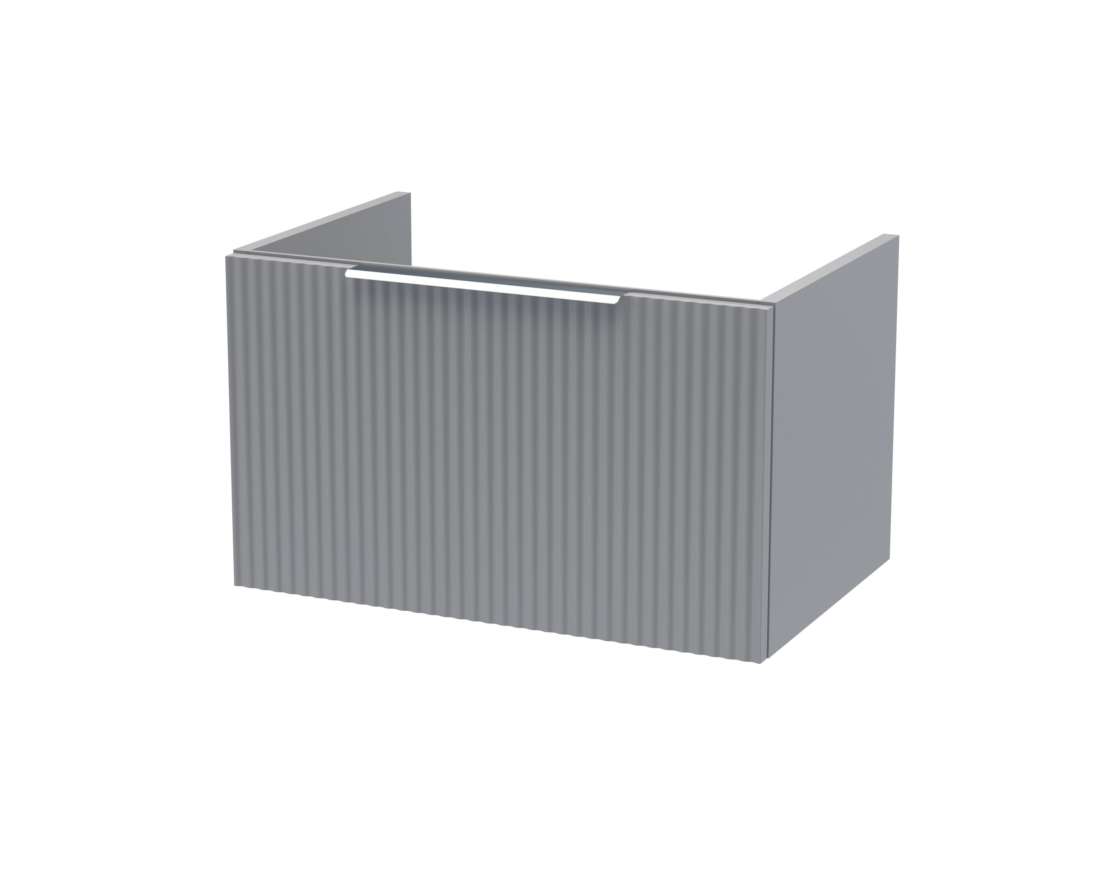 Hudson Reed Fluted Wall Hung 1-Drawer Vanity Unit, Elegant Modern Vanity Unit in Bathroom with Finger Pull Handle Design, Satin Grey, 600mm
