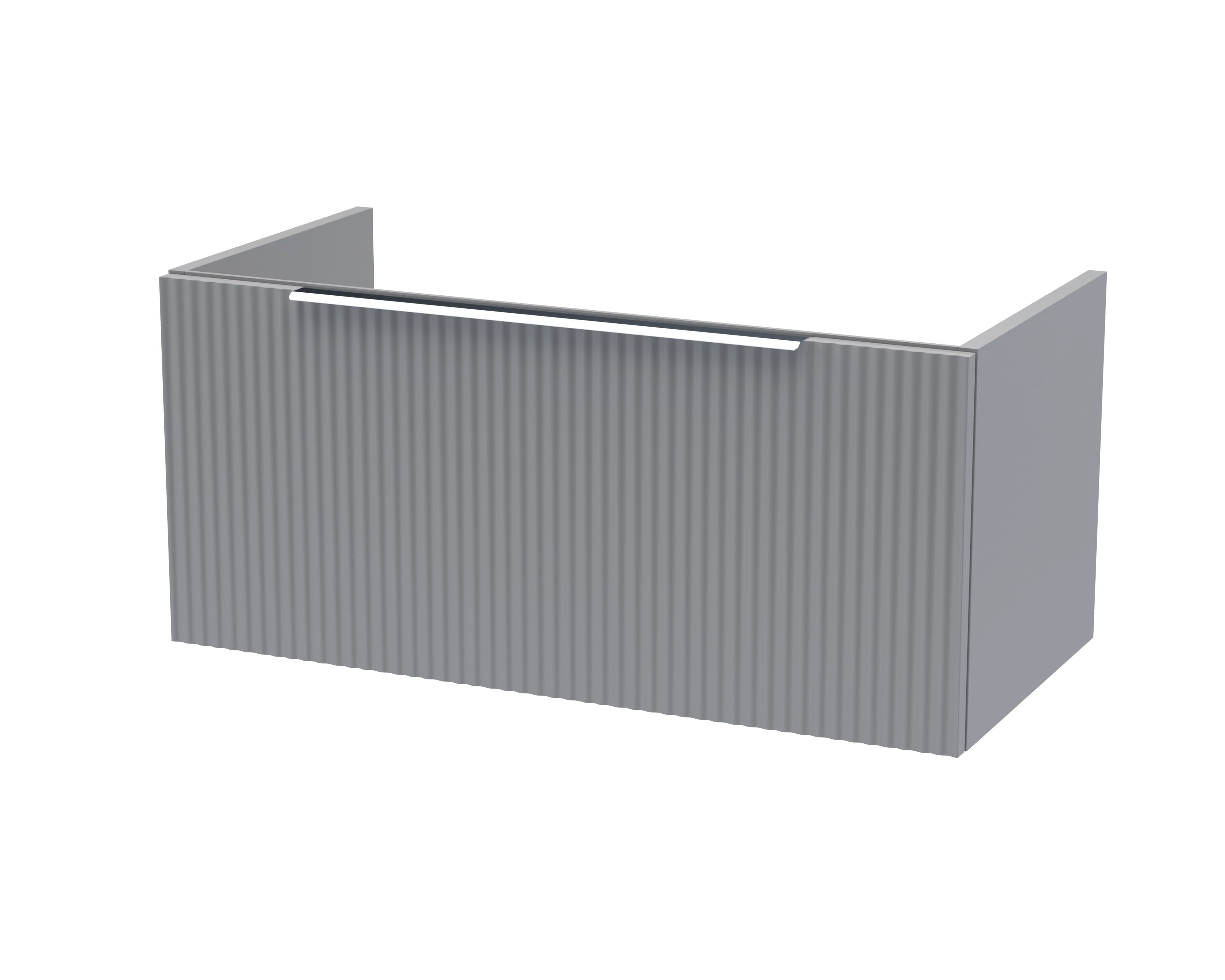 Hudson Reed Fluted Wall Hung 1-Drawer Vanity Unit, Wide Modern Vanity Unit in Bathroom with Finger Pull Handle Design, Satin Grey, 800mm