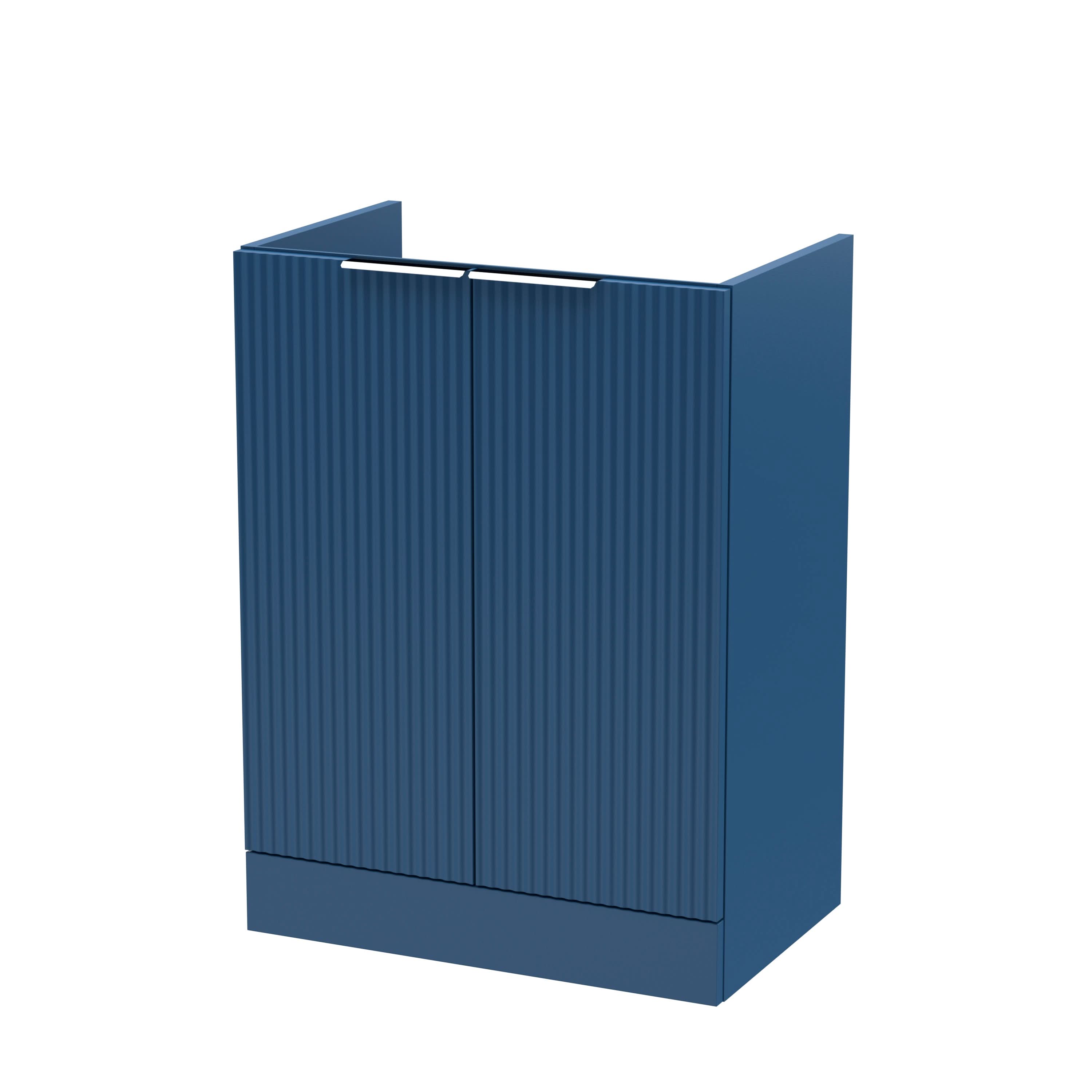 Hudson Reed Fluted Floor Standing 2-Door Vanity Unit, Elegant Floor Standing Vanity Unit with Finger Pull Handle Design in Satin Blue, 600mm