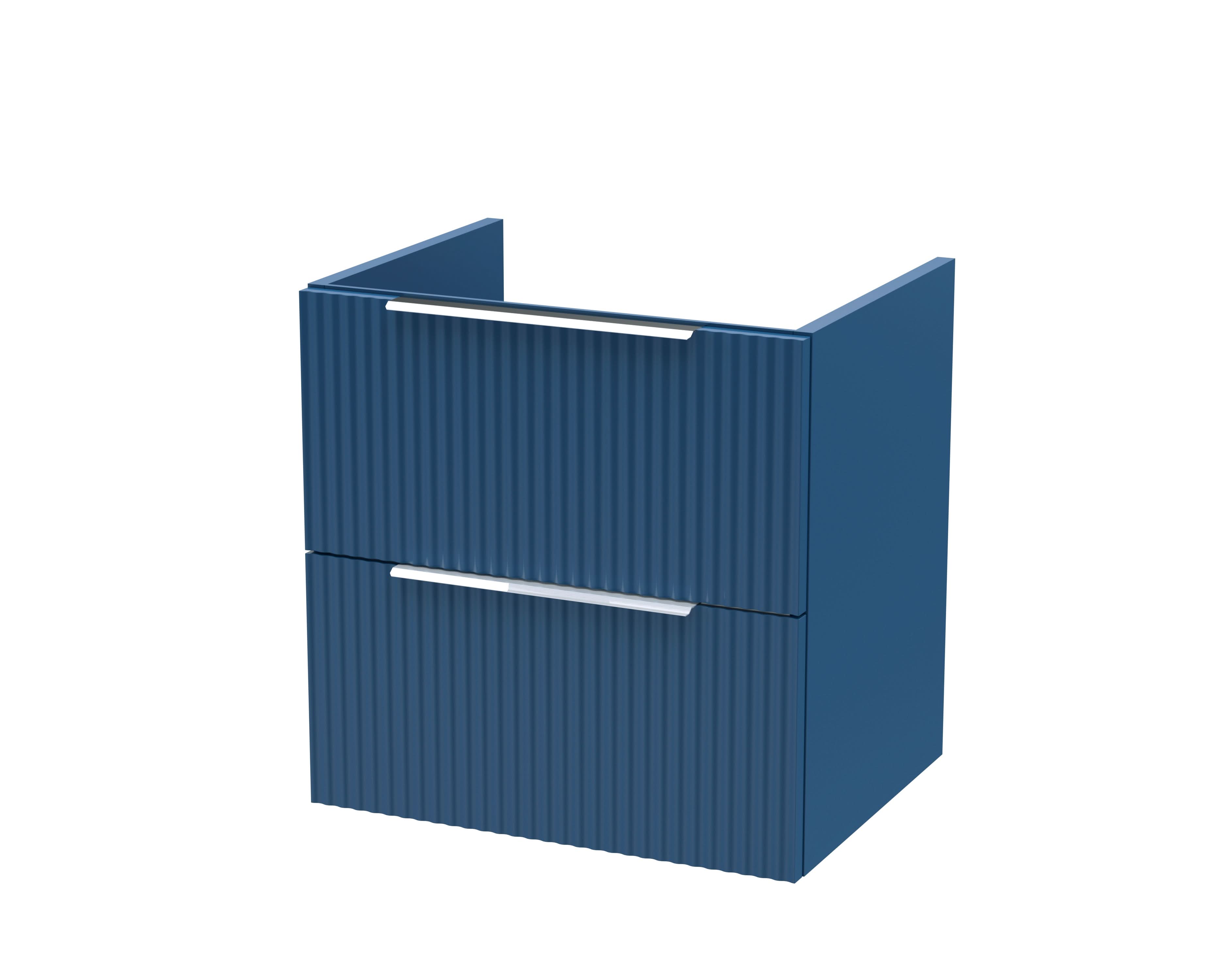 Hudson Reed Fluted Wall Hung 2-Drawer Vanity Unit, Stylish Modern Vanity Unit in Bathroom with Finger Pull Handle Design, Satin Blue, 500mm