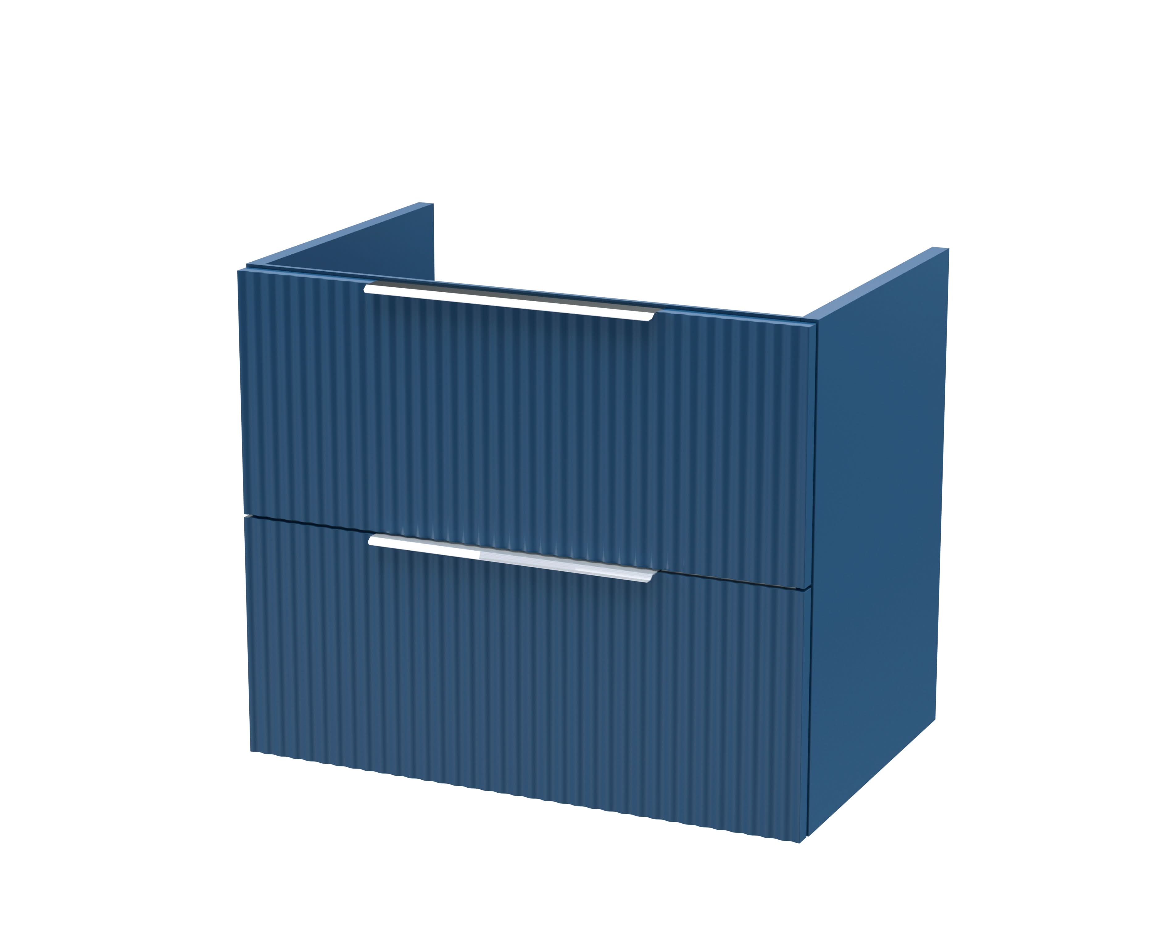 Hudson Reed Fluted Wall Hung 2-Drawer Vanity Unit, Stylish Modern Vanity Unit in Bathroom with Finger Pull Handle Design, Satin Blue, 600mm
