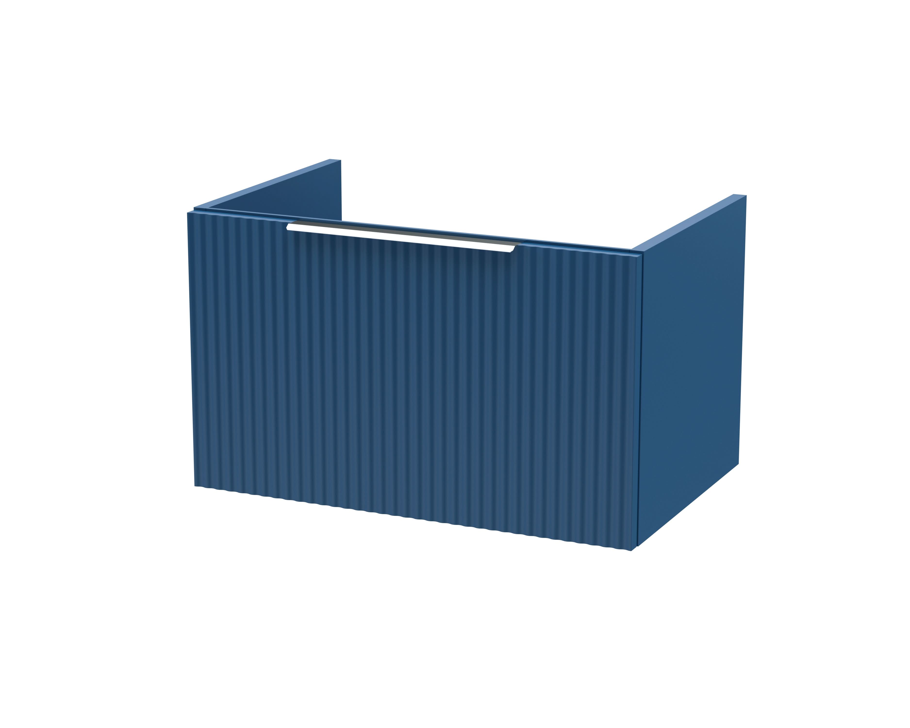 Hudson Reed Fluted Wall Hung 1-Drawer Vanity Unit, Elegant Modern Vanity Unit in Bathroom with Finger Pull Handle Design, Satin Blue, 600mm