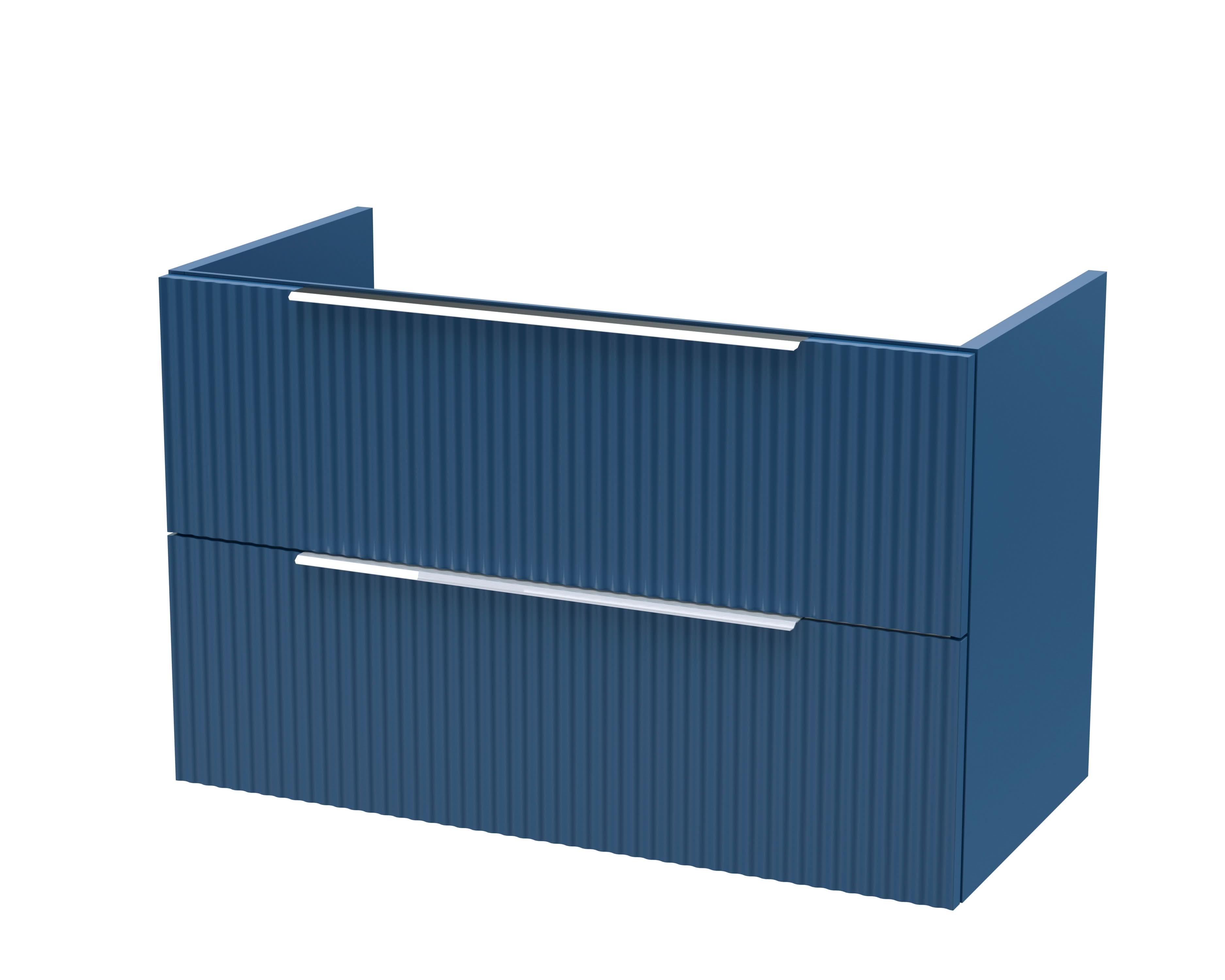 Hudson Reed Fluted Wall Hung 2-Drawer Vanity Unit, Stylish Modern Vanity Unit in Bathroom with Finger Pull Handle Design, Satin Blue, 800mm