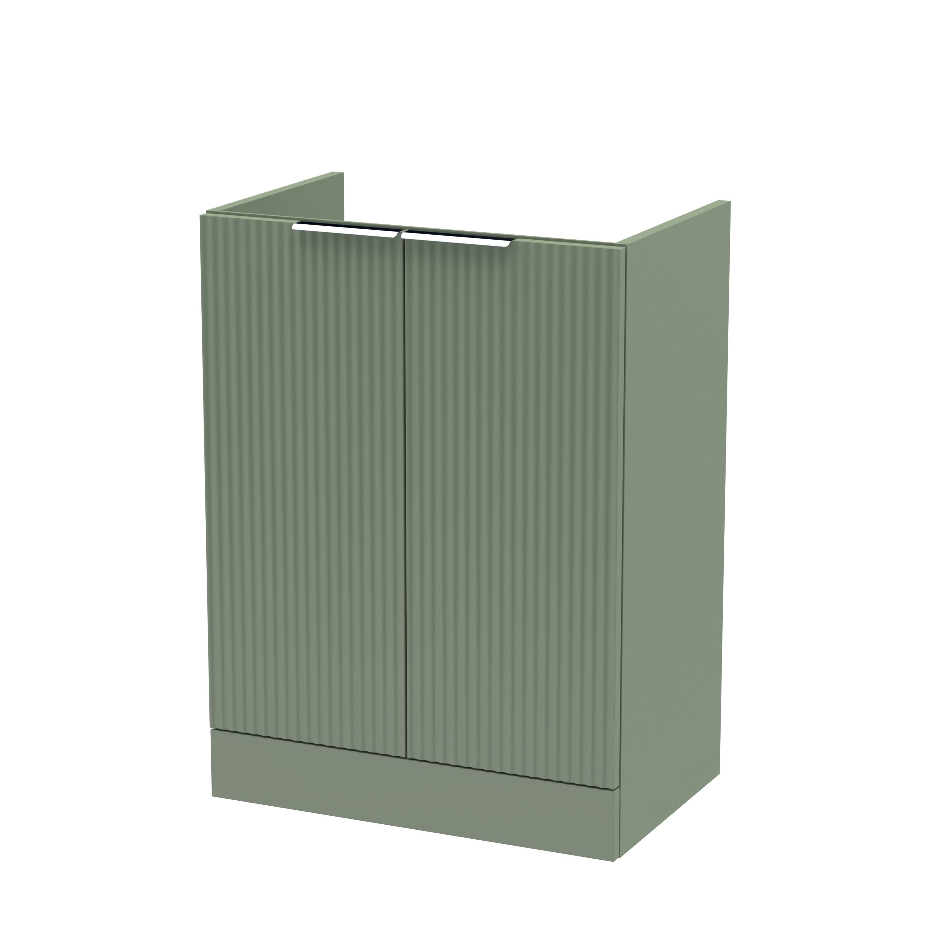 Hudson Reed Fluted Floor Standing 2-Door Vanity Unit, Elegant Floor Standing Vanity Unit with Finger Pull Handle Design in Satin Green, 600mm