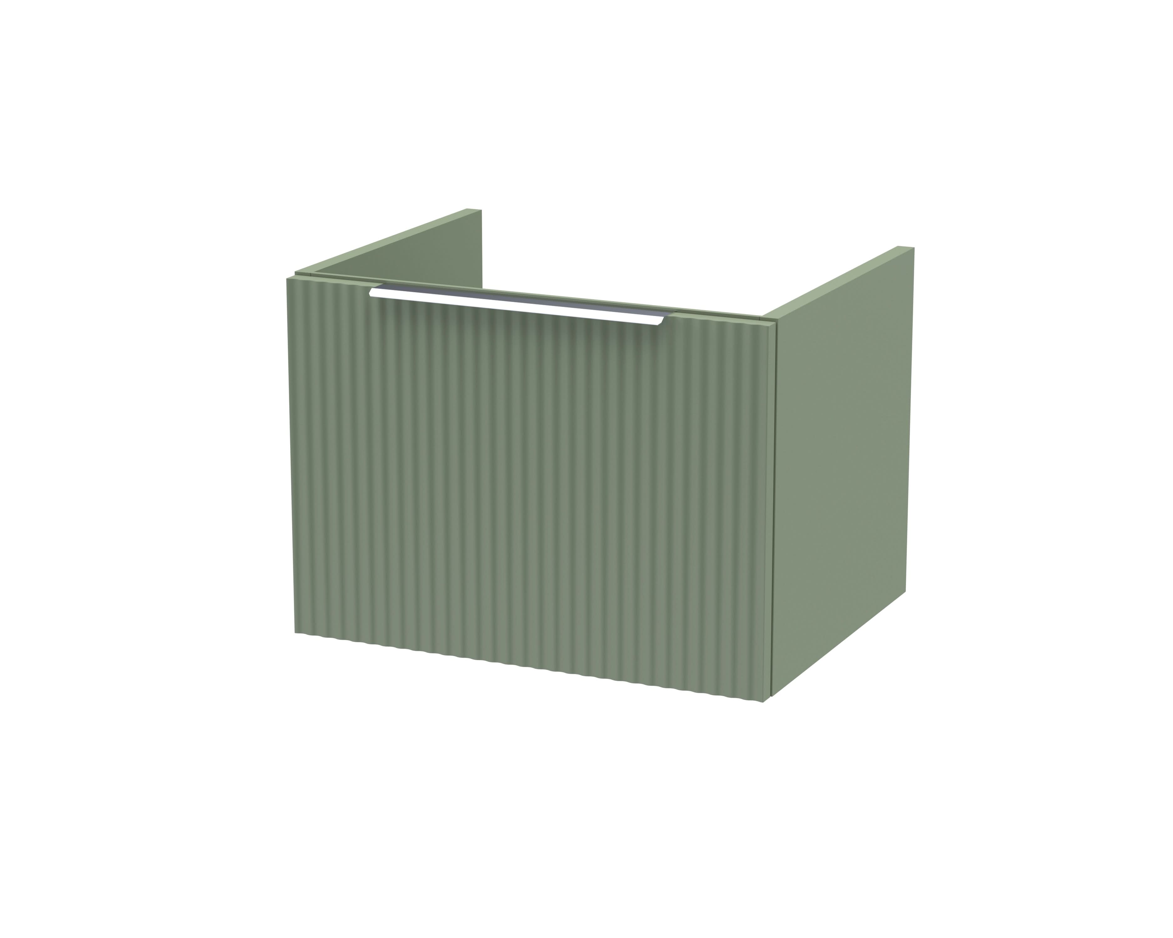 Hudson Reed Fluted Wall Hung 1-Drawer Vanity Unit, Compact Modern Vanity Unit in Bathroom with Finger Pull Handle Design, Satin Green, 500mm