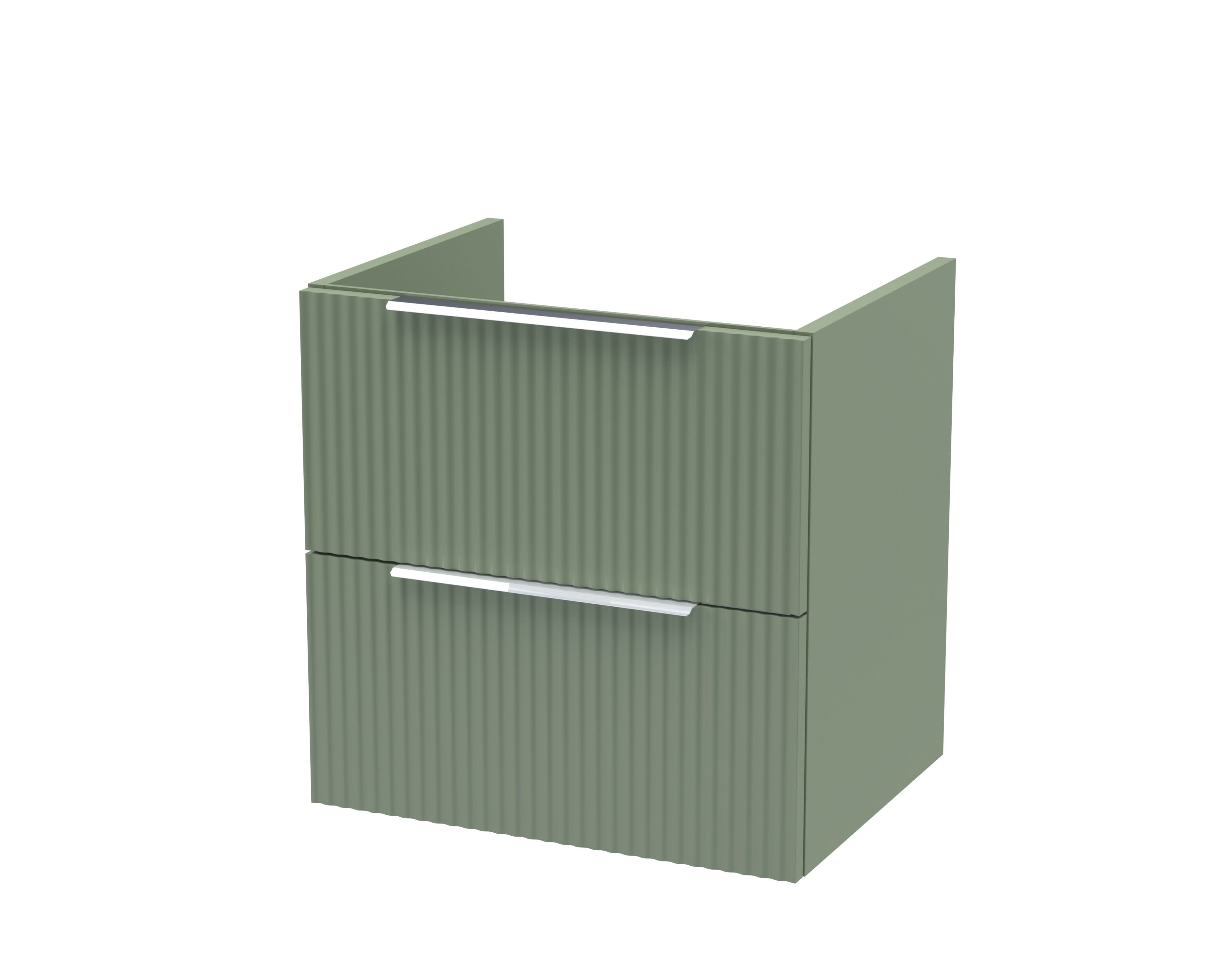 Hudson Reed Fluted Wall Hung 2-Drawer Vanity Unit, Stylish Modern Vanity Unit in Bathroom with Finger Pull Handle Design, Satin Green, 500mm