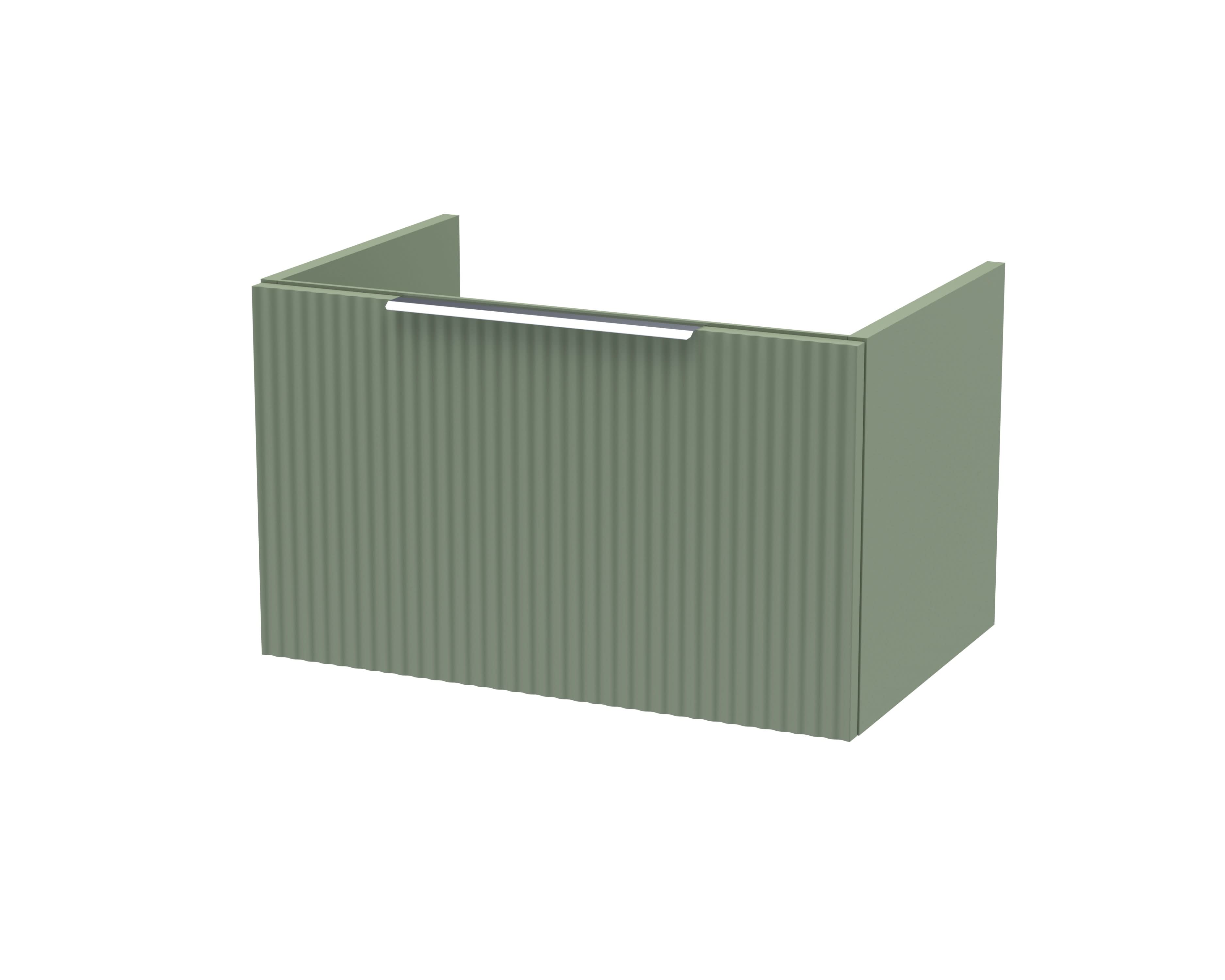 Hudson Reed Fluted Wall Hung 1-Drawer Vanity Unit, Elegant Modern Vanity Unit in Bathroom with Finger Pull Handle Design, Satin Green, 600mm