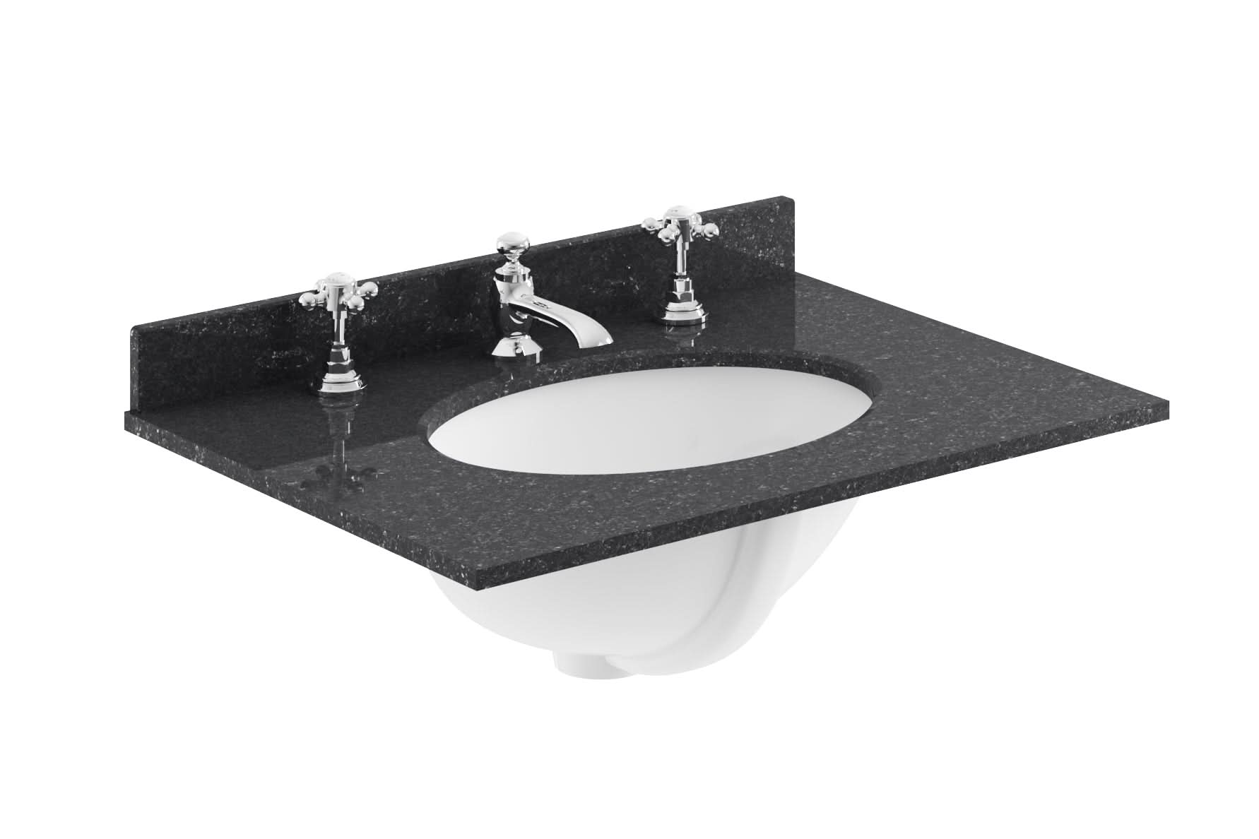 Old London Wall Mounted Marble Top Basin with 3 Tap Hole, Modern Round Ceramic Wash Basin with Countertop, Durable Bathroom Furniture in Premium Black Finish, 600mm