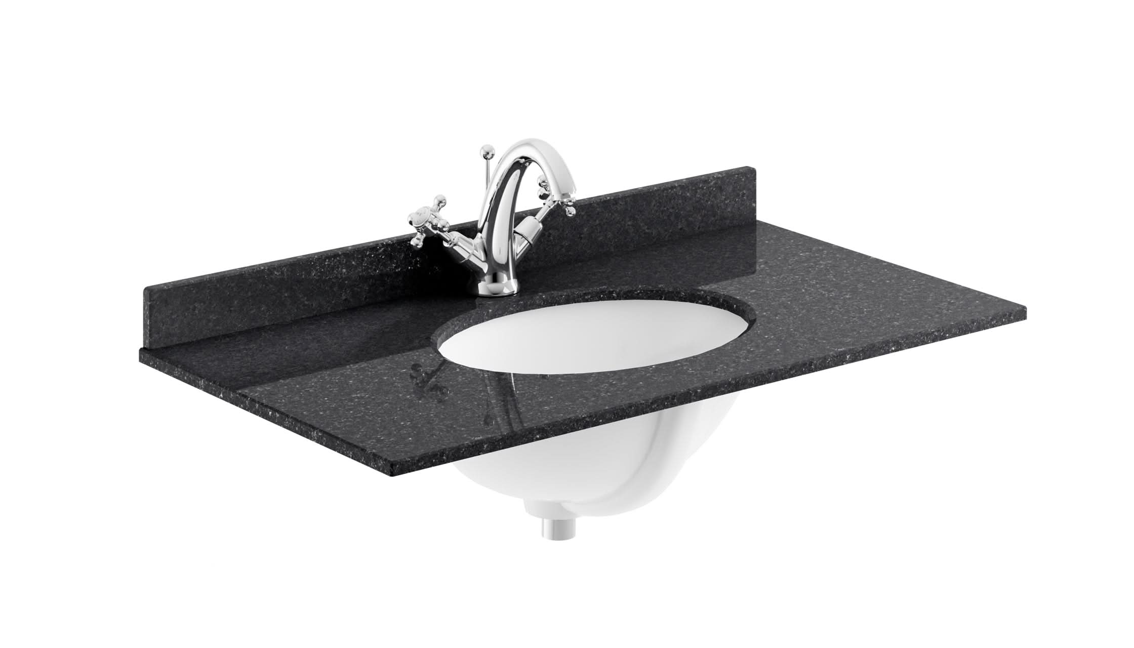 Old London Wall Mounted Marble Top Basin with 1 Tap Hole, Modern Round Ceramic Wash Basin with Countertop, Durable Bathroom Furniture in Premium Black Finish, 800mm