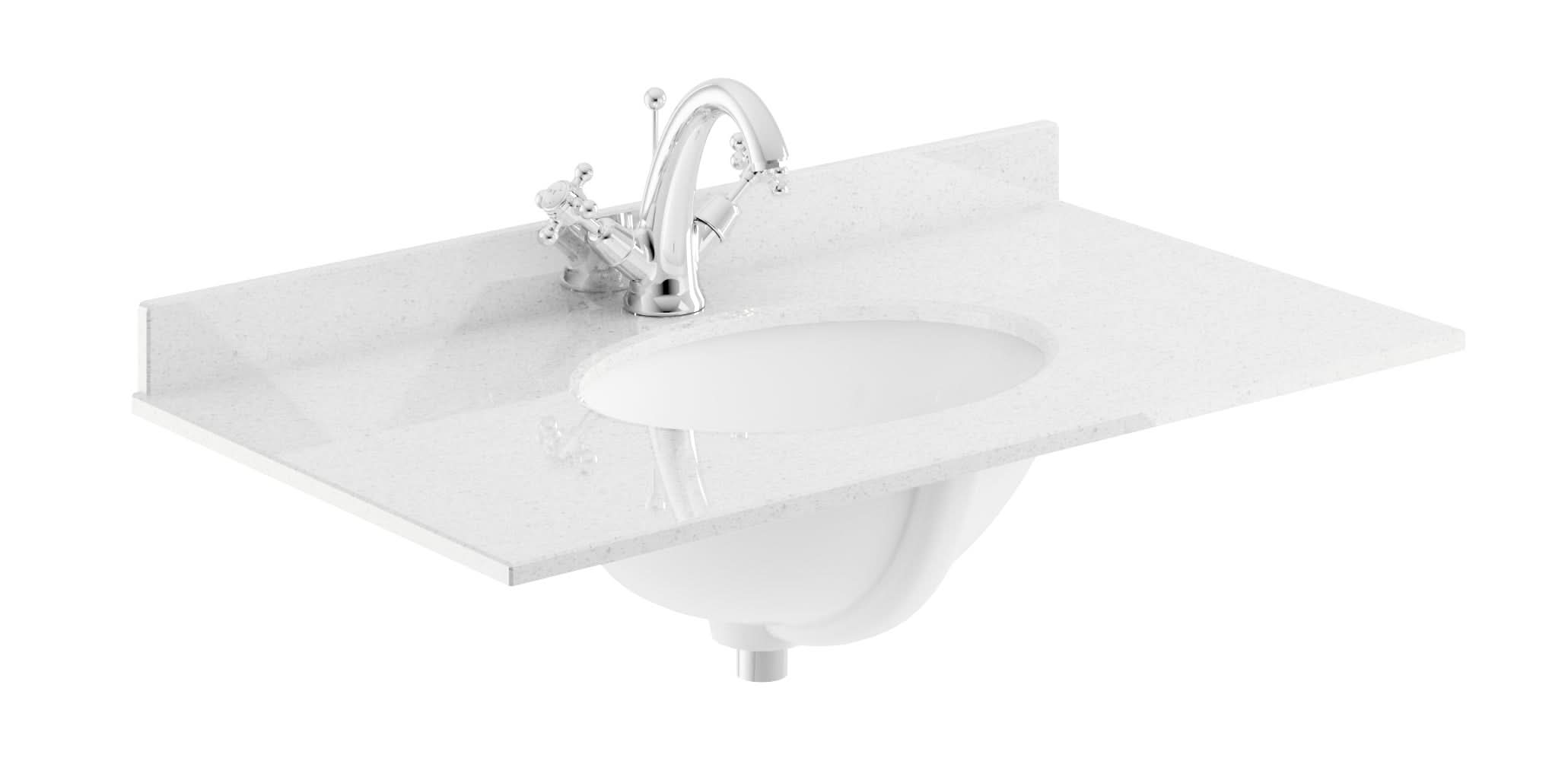 Old London Wall Mounted Marble Top Basin with 1 Tap Hole, Modern Round Ceramic Wash Basin with Countertop, Durable Bathroom Furniture in Premium White Finish, 800mm