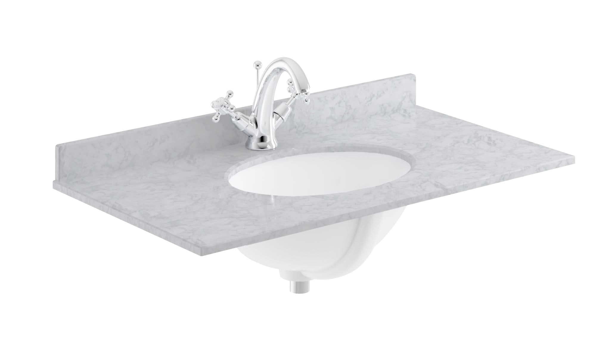 Old London Wall Mounted Marble Top Basin with 1 Tap Hole, Modern Round Ceramic Wash Basin with Countertop, Durable Bathroom Furniture in Premium Grey Finish, 800mm