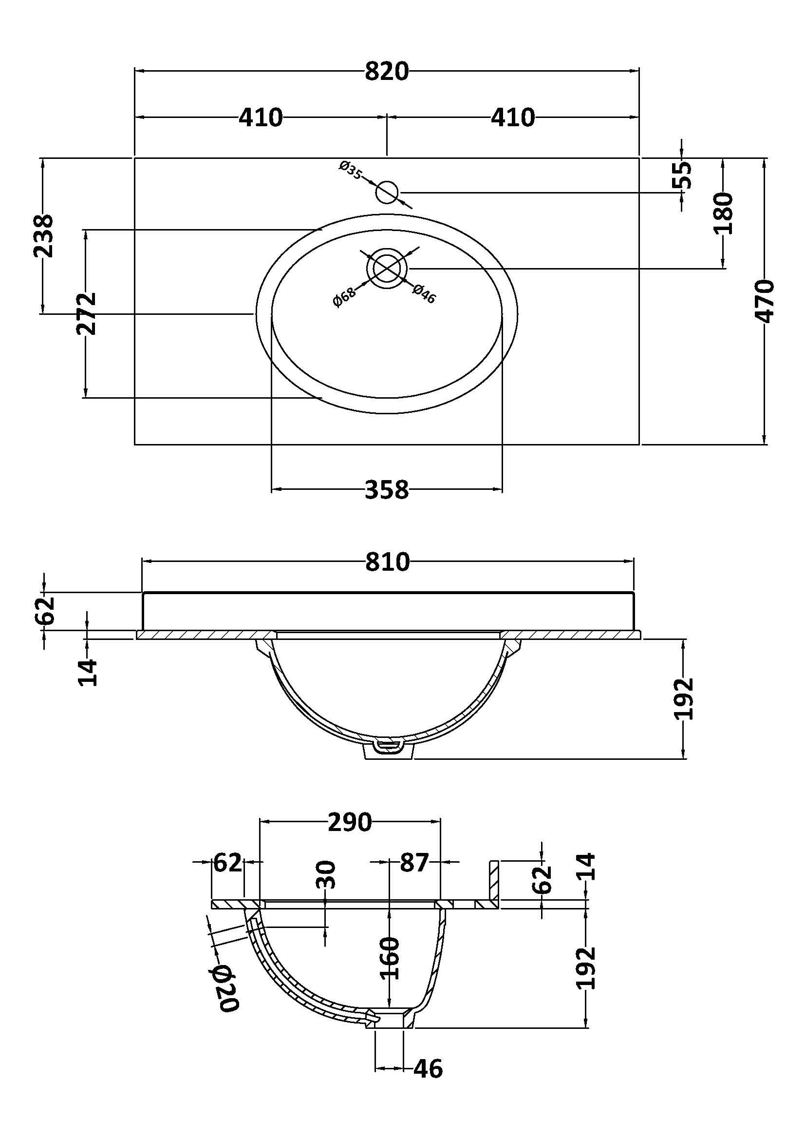 Old London Wall Mounted Marble Top Basin with 1 Tap Hole, Modern Round Ceramic Wash Basin with Countertop, Durable Bathroom Furniture in Premium Grey Finish, 800mm