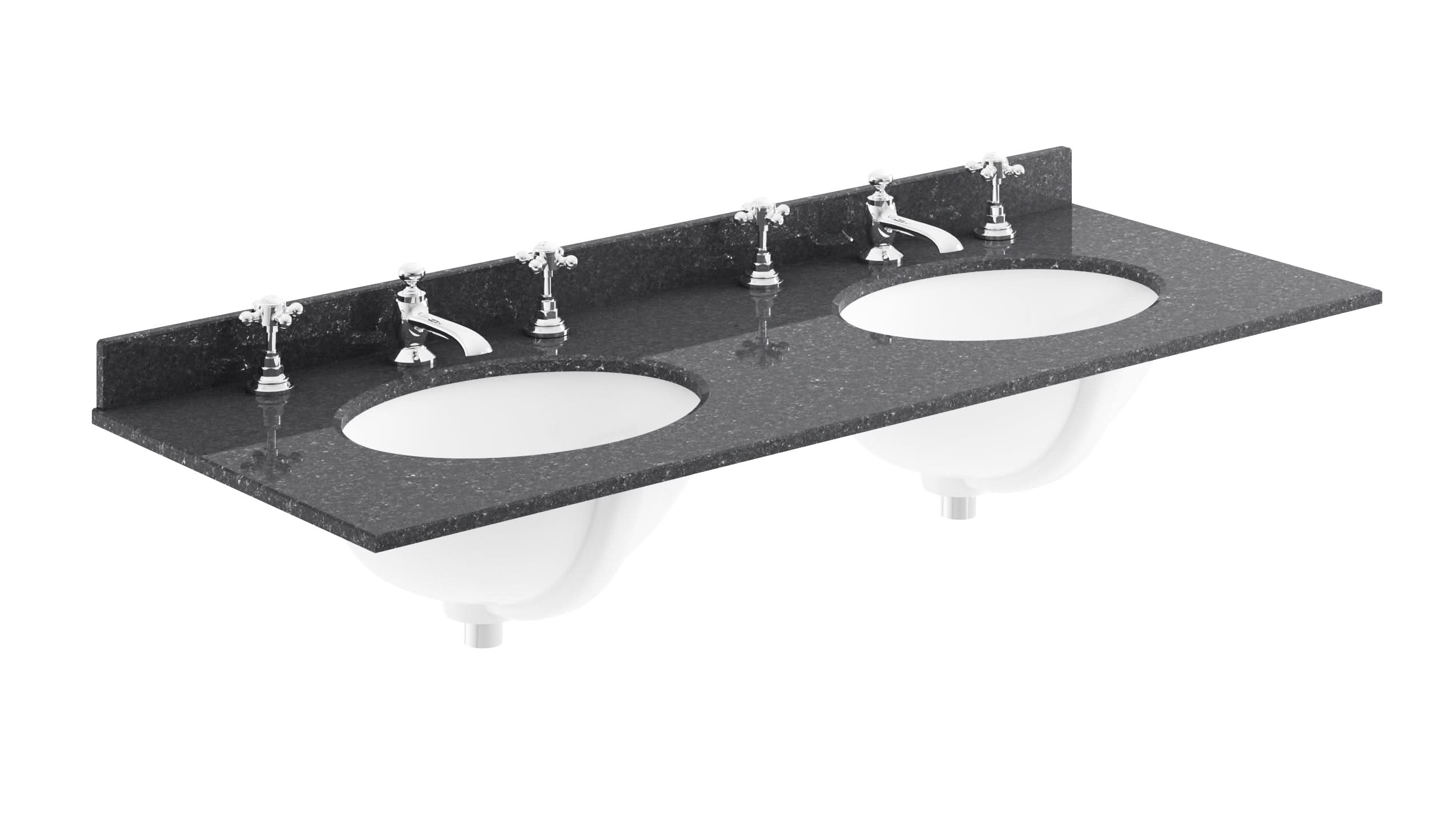 Old London Wall Mounted Double Bowl Marble Top Basin 3 Tap Hole, Twin Ceramic Wash Basins for Bathroom, Durable Bathroom Furniture in Premium Black Finish, 1200mm