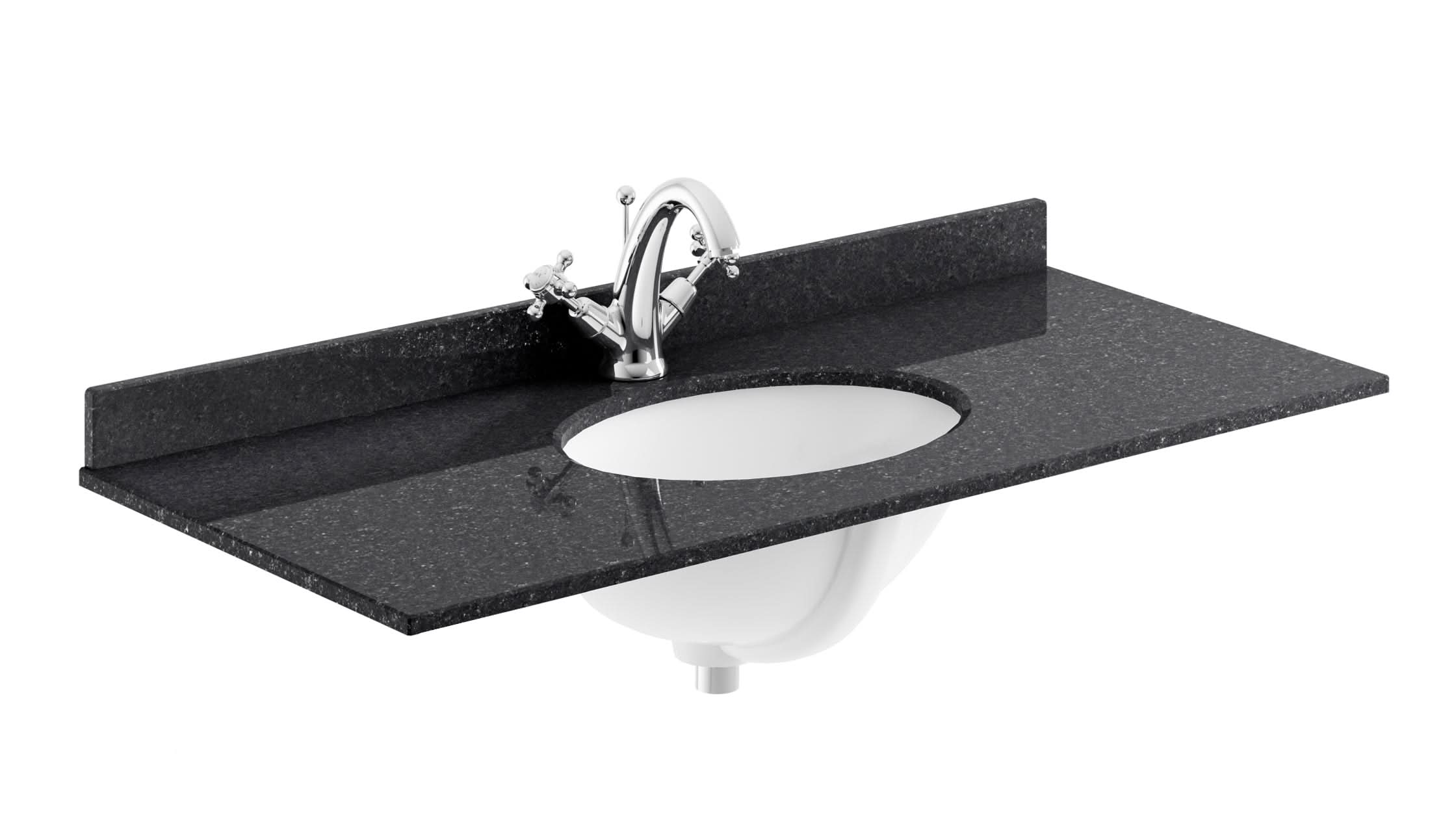 Old London Wall Mounted Marble Top Basin with 1 Tap Hole, Modern Rectangle Ceramic Wash Basin with Countertop, Durable Bathroom Furniture in Premium Black Finish, 1000mm