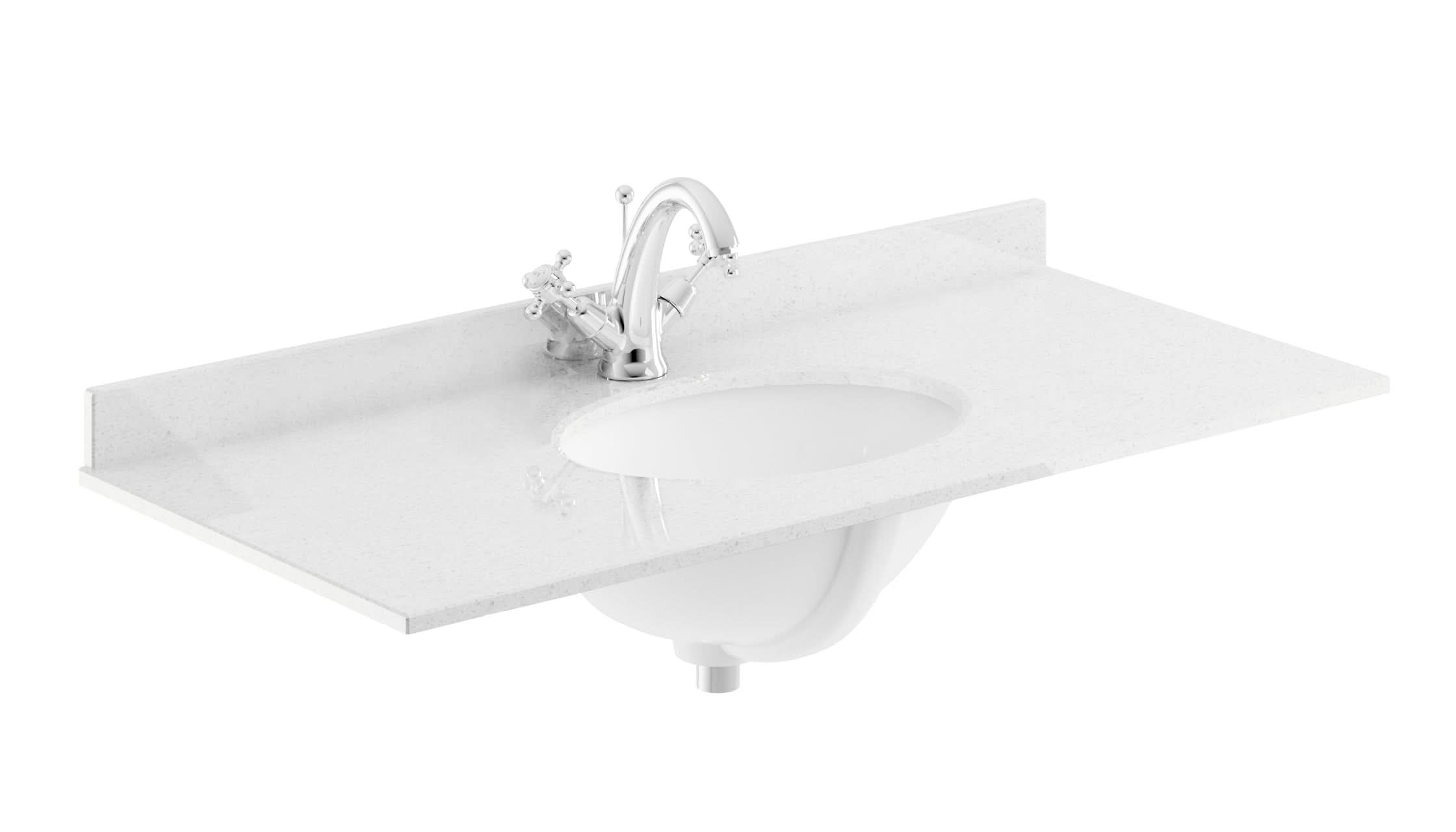 Old London Wall Mounted Marble Top Basin with 1 Tap Hole, Modern Rectangle Ceramic Wash Basin with Countertop, Durable Bathroom Furniture in Premium White Finish, 1000mm