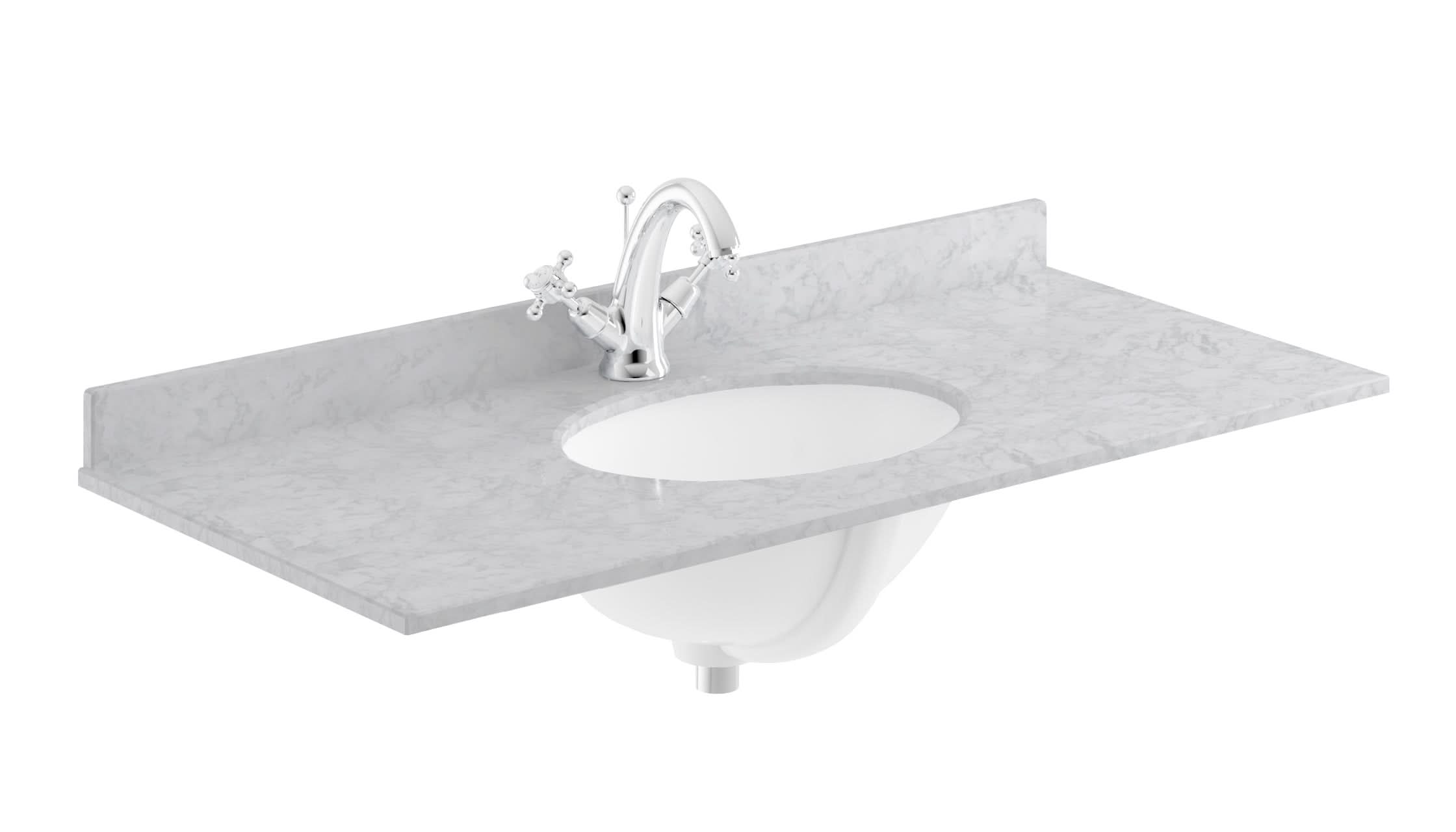Old London Wall Mounted Marble Top Basin with 1 Tap Hole, Modern Rectangle Ceramic Wash Basin with Countertop, Durable Bathroom Furniture in Premium Grey Finish, 1000mm