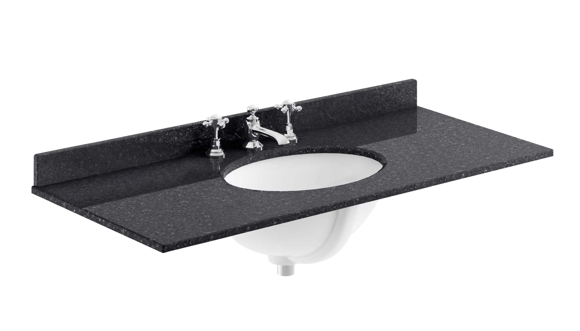 Old London Wall Hung Marble Top Rectangle Basin 3 Tap Hole, Durable Ceramic Basin with Natural Stone Countertop for Traditional Bathroom in Premium Black Finish, 1000mm