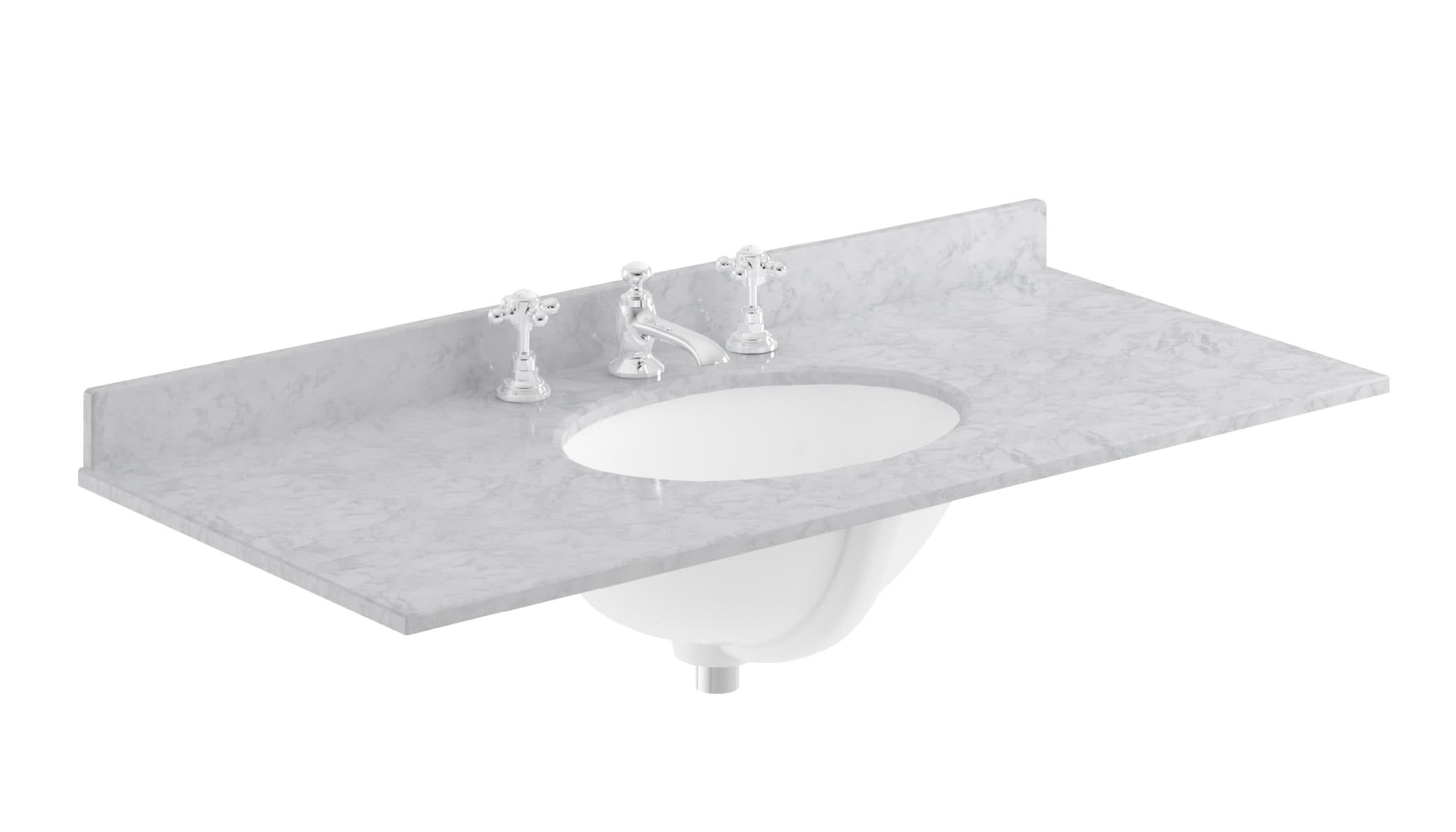 Old London Wall Hung Marble Top Rectangle Basin 3 Tap Hole, Durable Ceramic Basin with Natural Stone Countertop for Traditional Bathroom in Premium Grey Finish, 1000mm