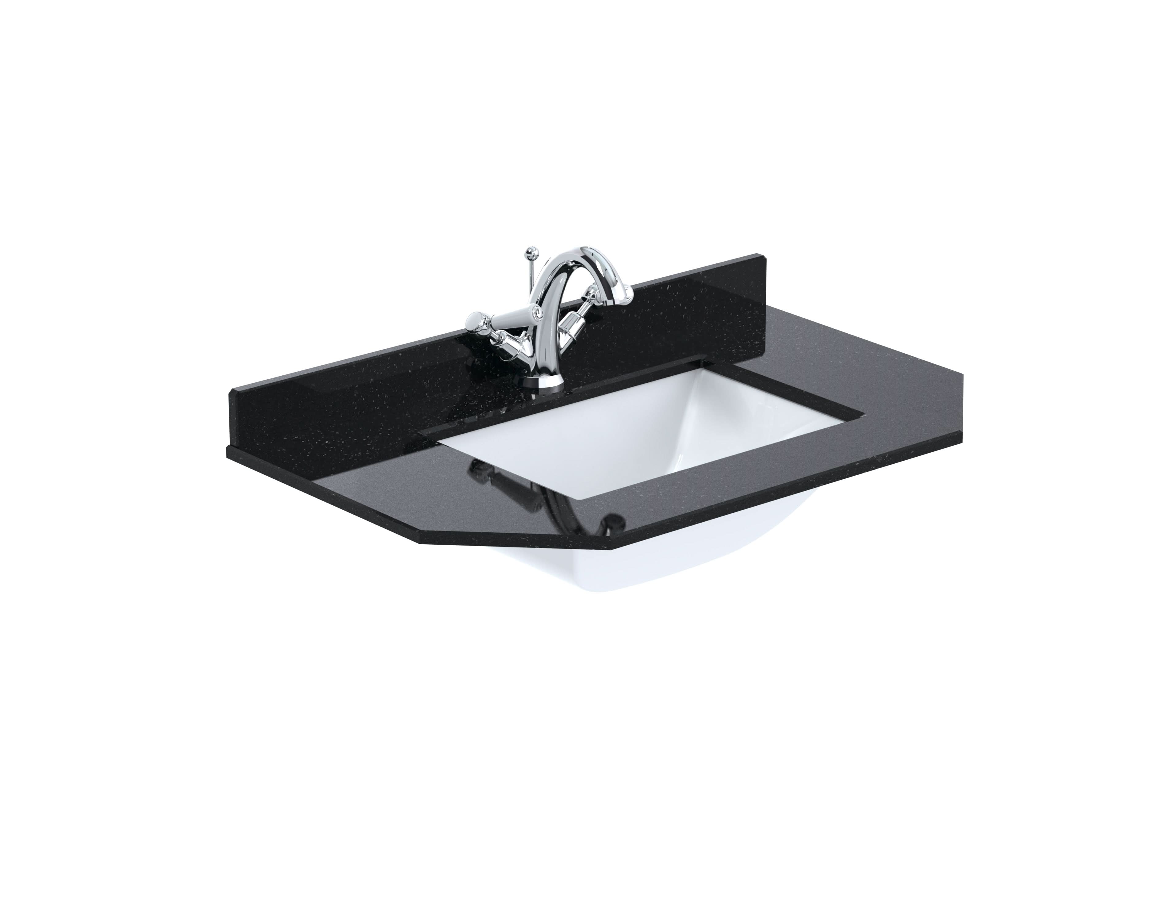 Old London Wall Hung Angled Marble Top Square Basin 1 Tap Hole, Durable Ceramic Basin with Natural Stone Countertop Top in Premium Black Finish, 750mm