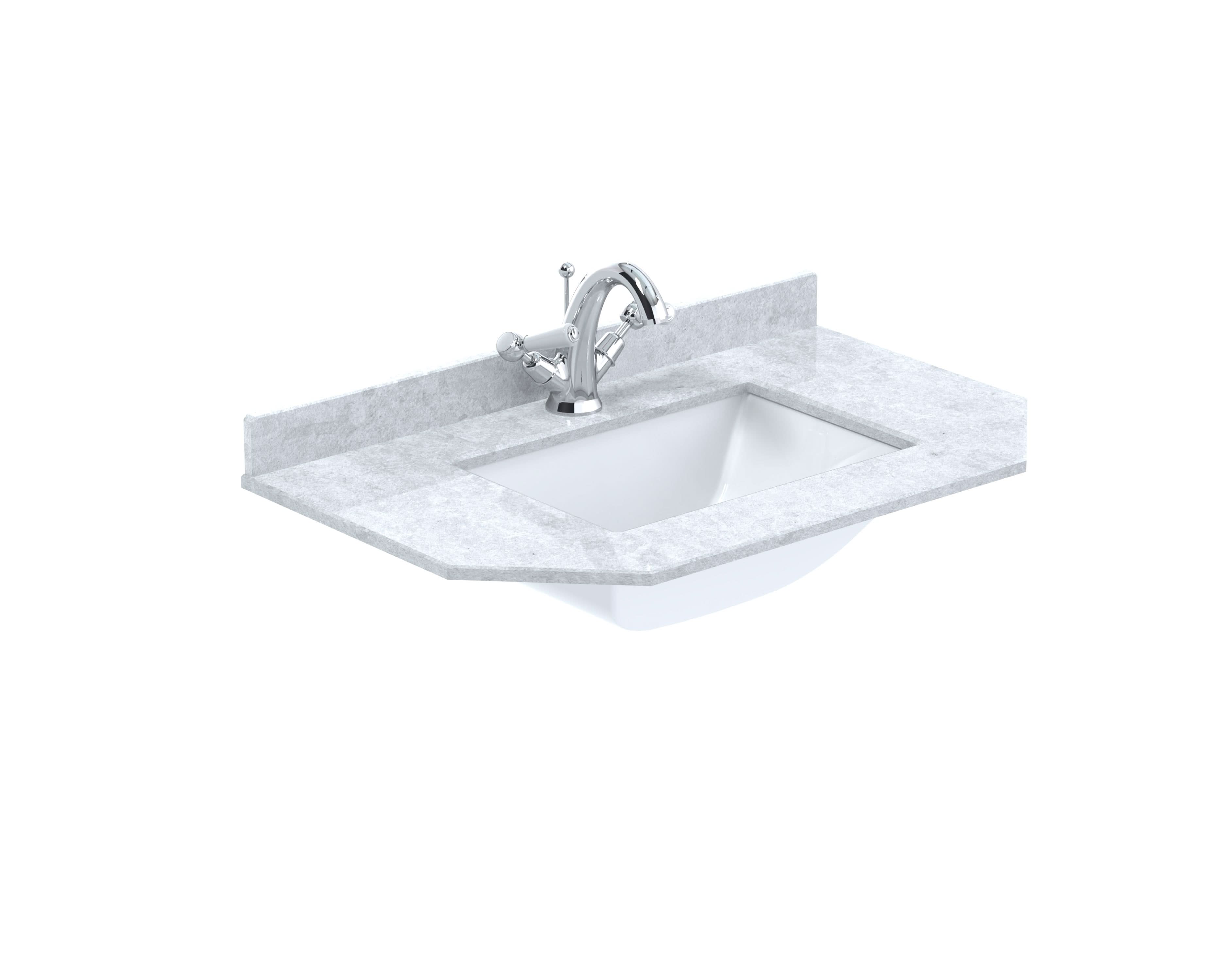 Old London Wall Hung Angled Marble Top Square Basin 1 Tap Hole, Durable Ceramic Basin with Natural Stone Countertop Top in Premium White Finish, 750mm