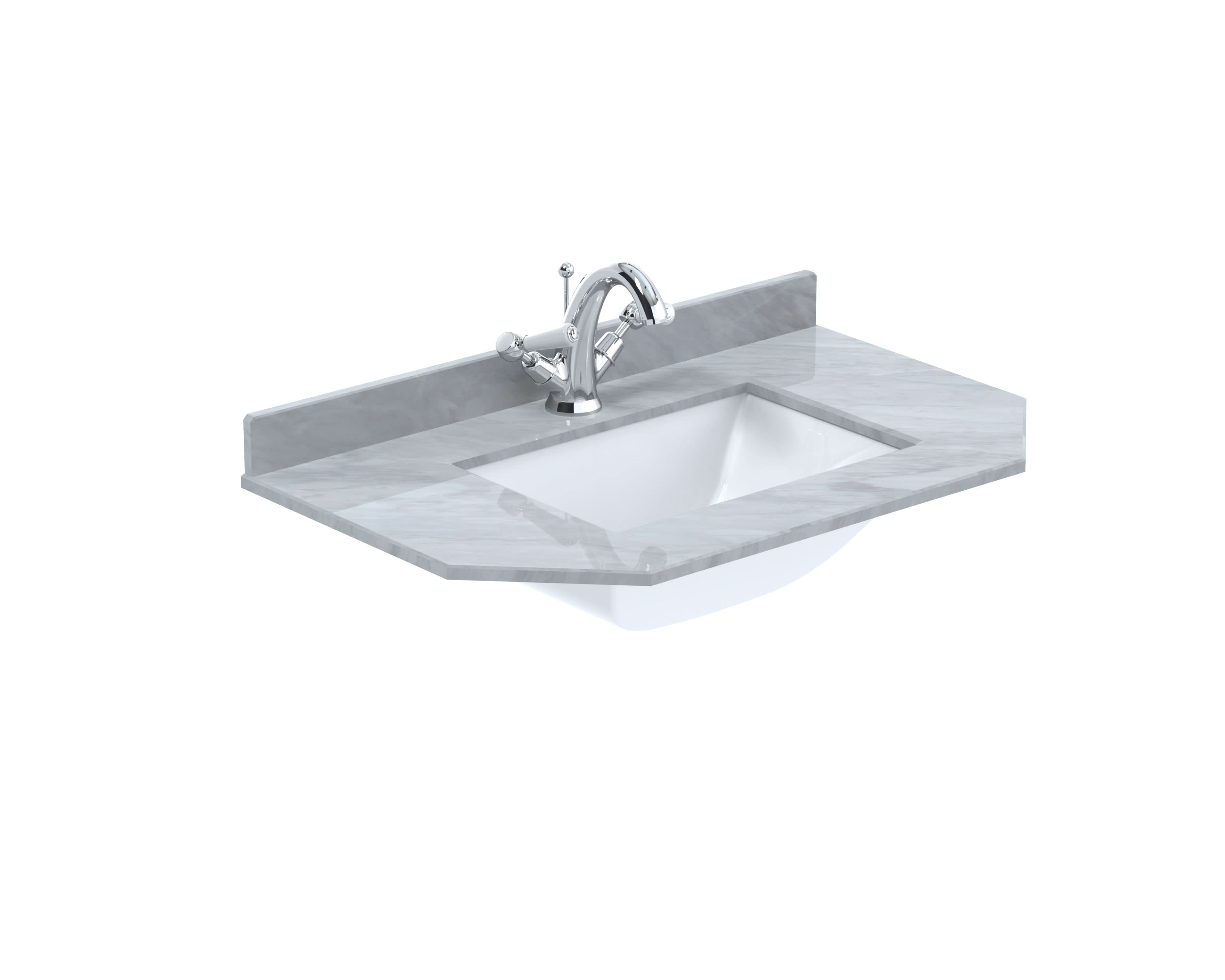 Old London Wall Hung Angled Marble Top Square Basin 1 Tap Hole, Durable Ceramic Basin with Natural Stone Countertop Top in Premium Grey Finish, 750mm