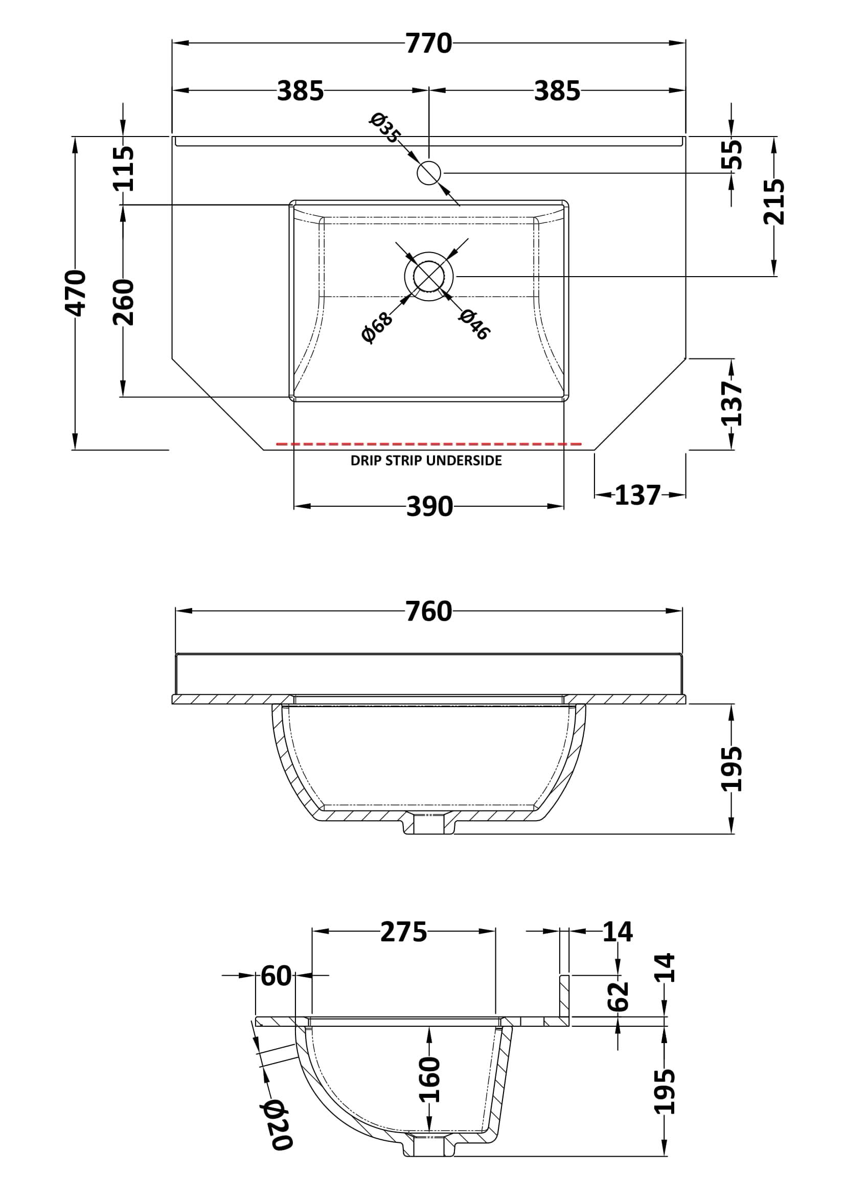 Old London Wall Hung Angled Marble Top Square Basin 1 Tap Hole, Durable Ceramic Basin with Natural Stone Countertop Top in Premium Grey Finish, 750mm