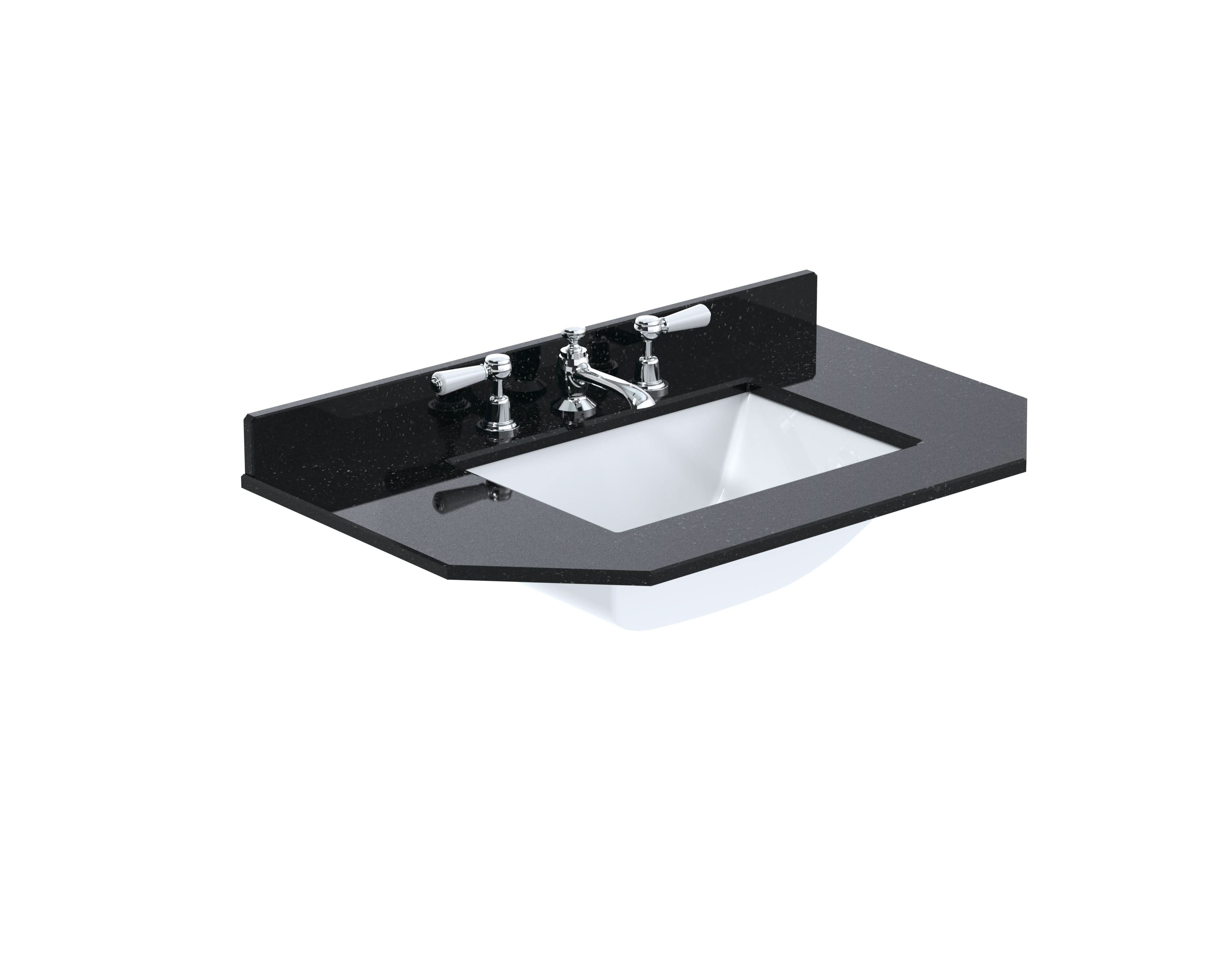 Old London Wall Hung Angled Marble Top Square Basin 3 Tap Hole, Durable Ceramic Basin with Natural Stone Countertop Top in Premium Black Finish, 750mm