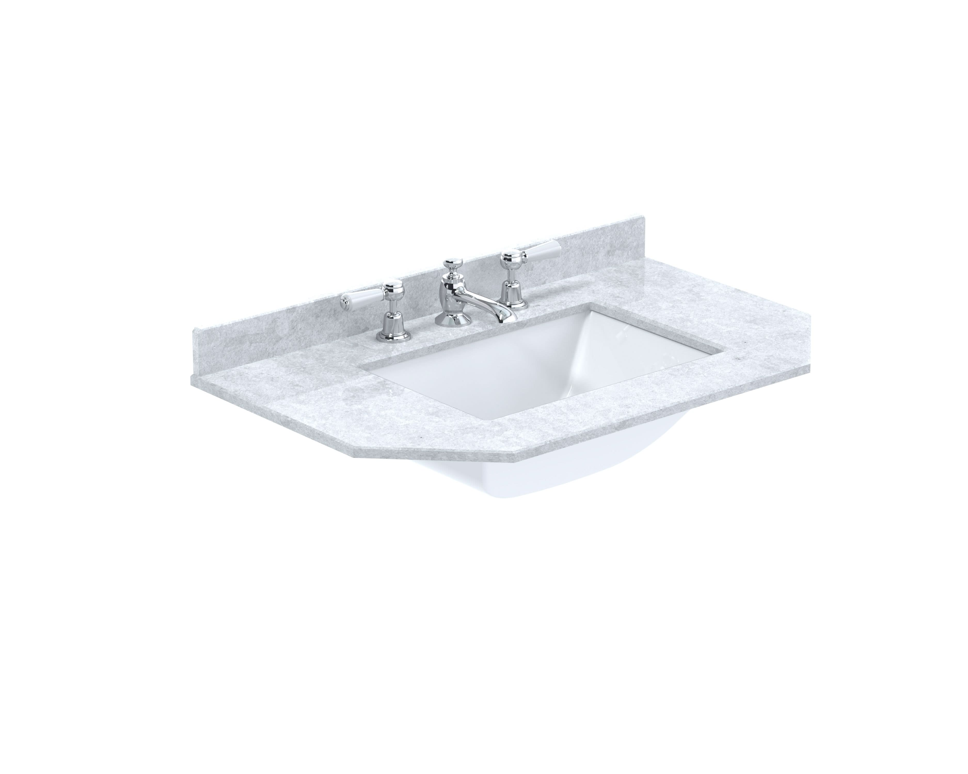 Old London Wall Hung Angled Marble Top Square Basin 3 Tap Hole, Durable Ceramic Basin with Natural Stone Countertop Top in Premium White Finish, 750mm