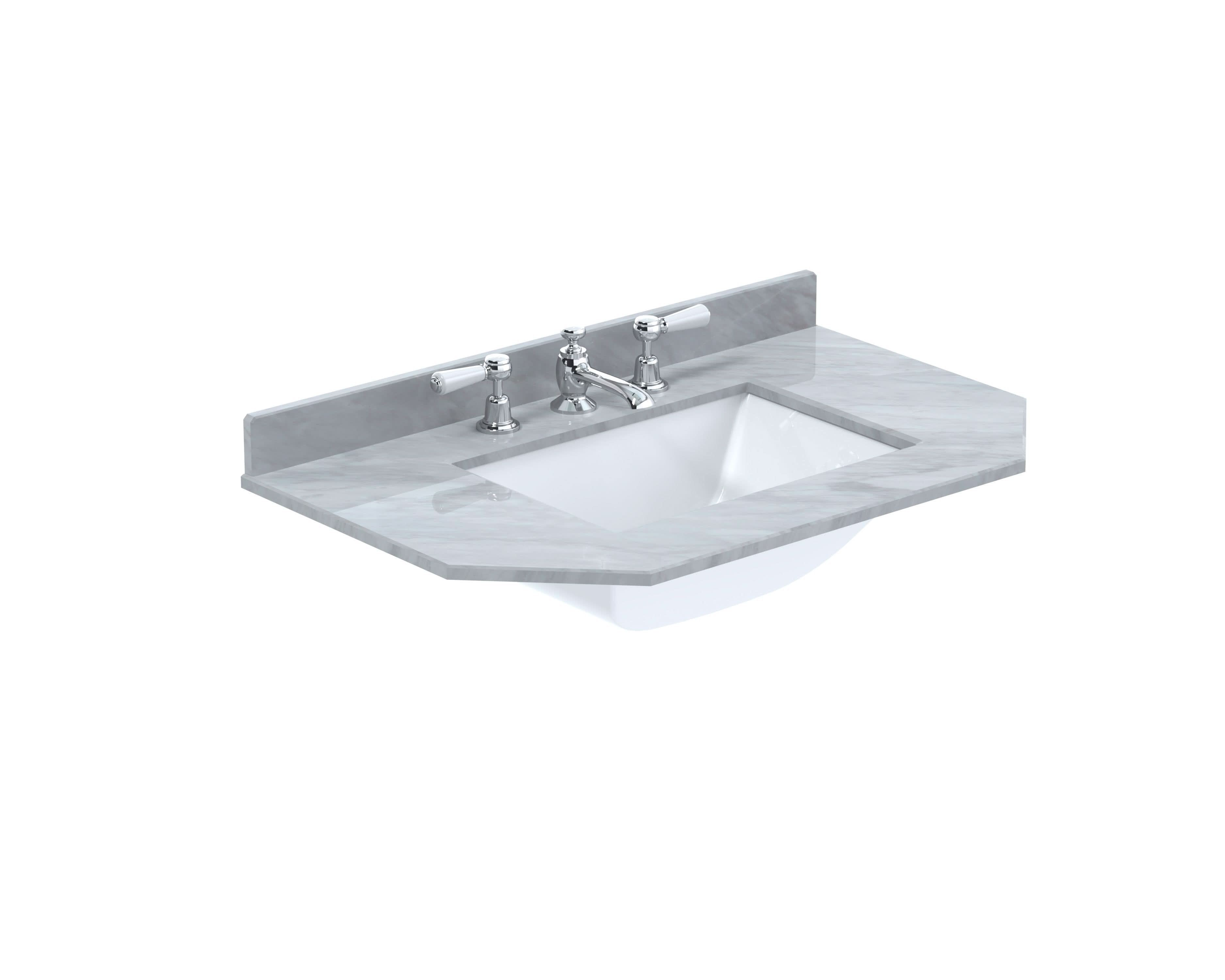 Old London Wall Hung Angled Marble Top Square Basin 3 Tap Hole, Durable Ceramic Basin with Natural Stone Countertop Top in Premium Grey Finish, 750mm