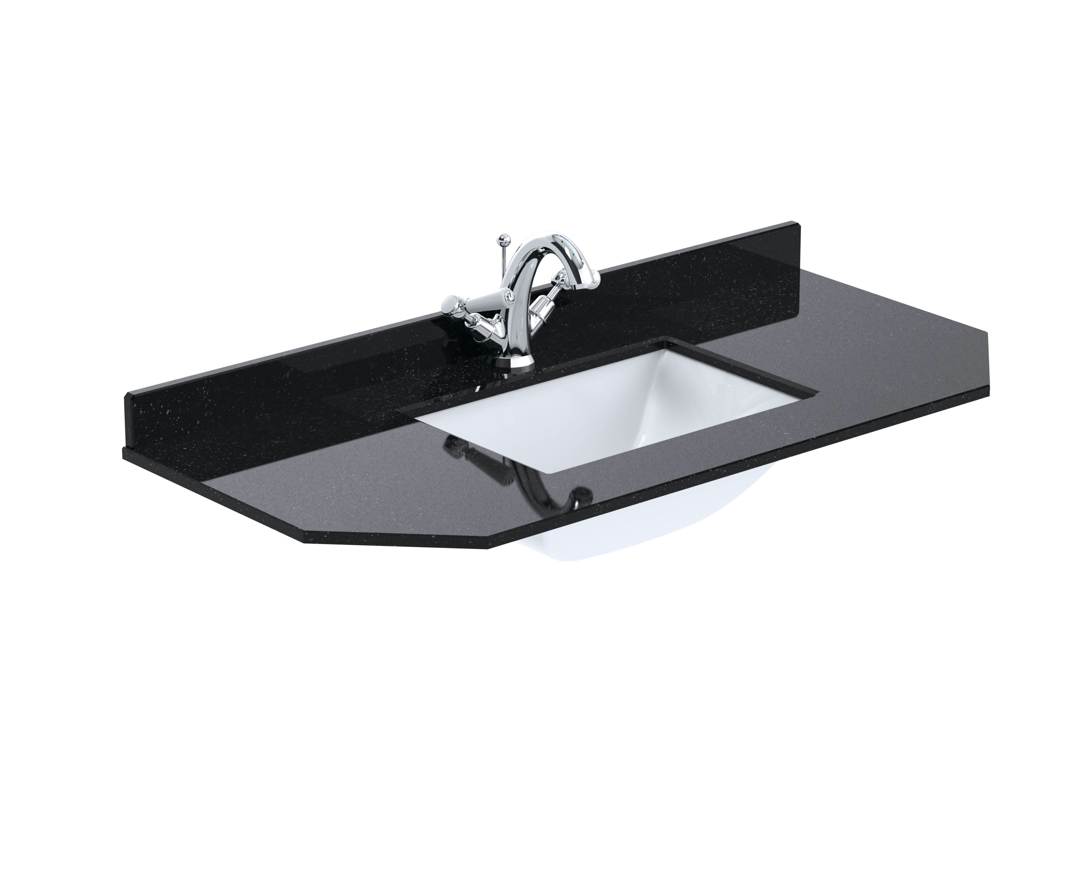 Old London Wall Hung Angled Marble Top Square Basin 1 Tap Hole, Durable Ceramic Basin with Natural Stone Countertop Top in Premium Black Finish, 1000mm