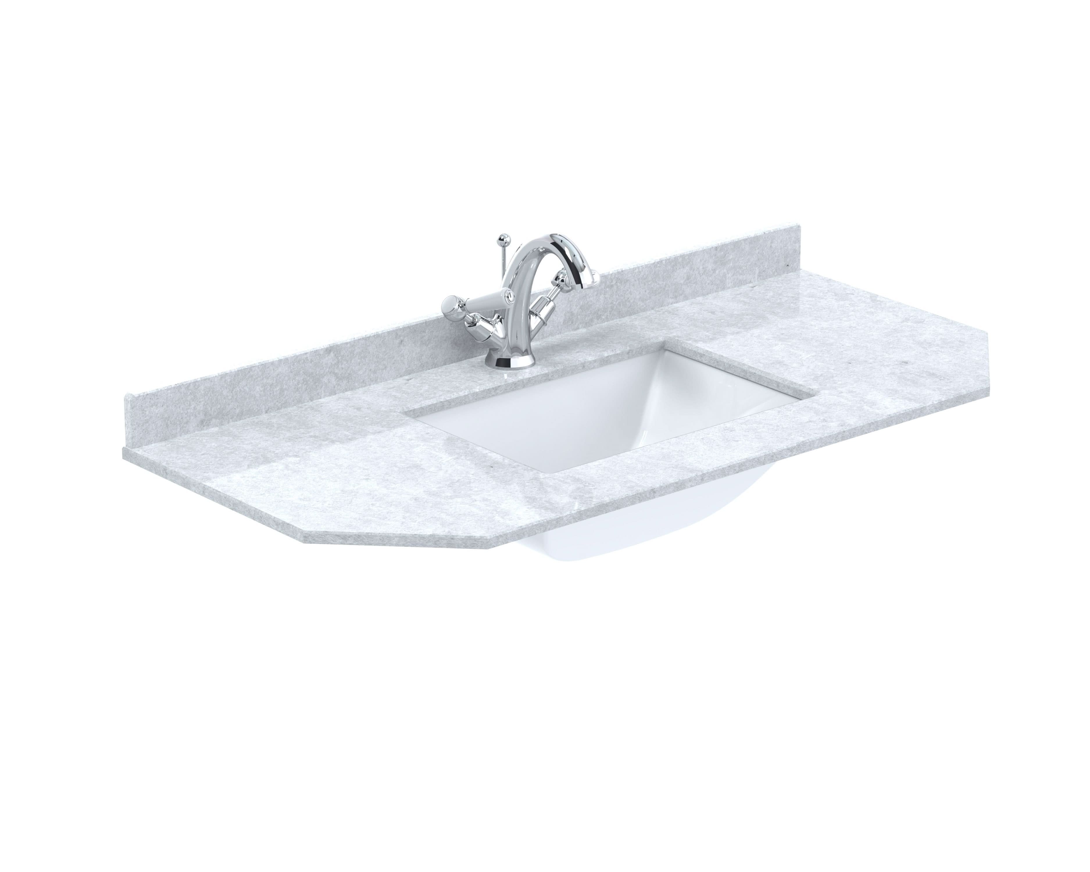 Old London Wall Hung Angled Marble Top Square Basin 1 Tap Hole, Durable Ceramic Basin with Natural Stone Countertop Top in Premium White Finish, 1000mm