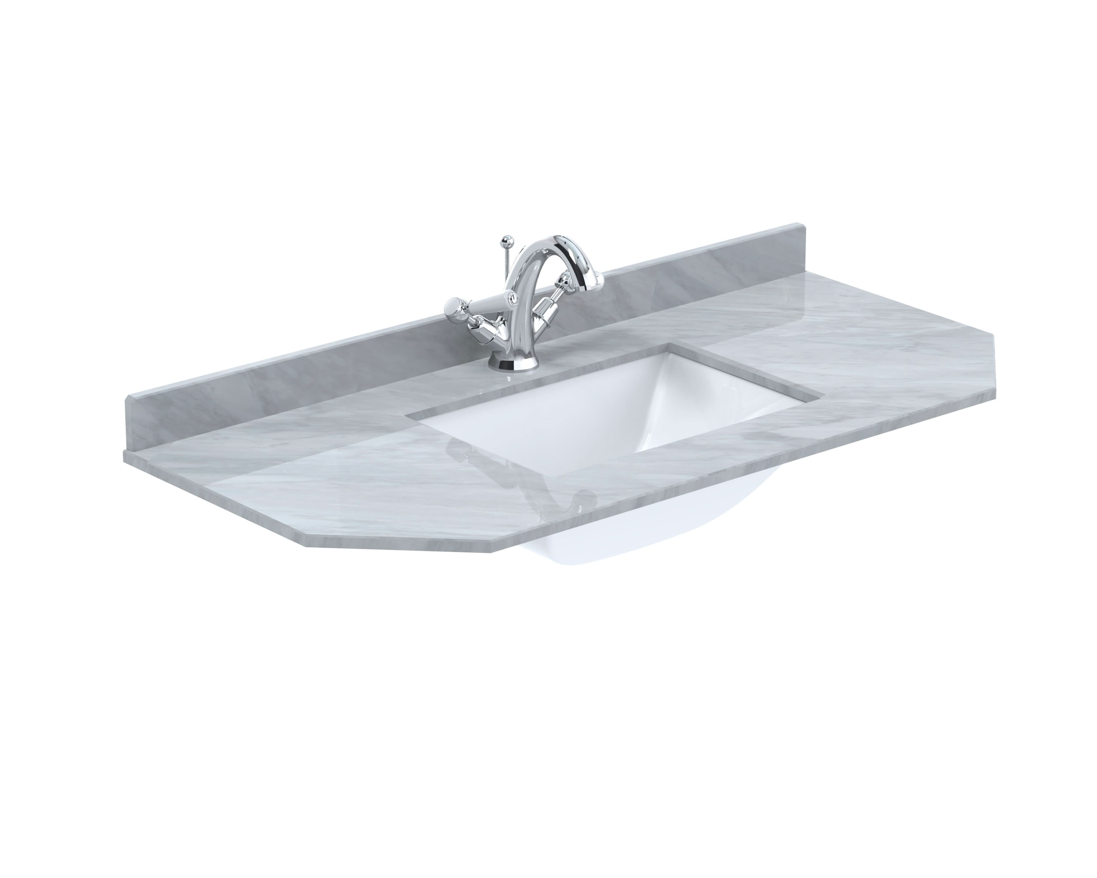 Old London Wall Hung Angled Marble Top Square Basin 1 Tap Hole, Durable Ceramic Basin with Natural Stone Countertop Top in Premium Grey Finish, 1000mm